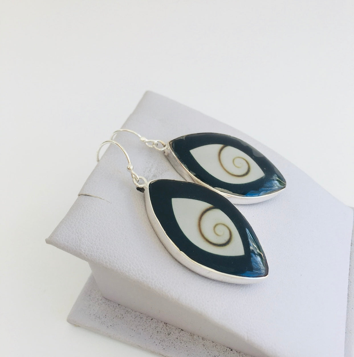 Fossil Inlay Earrings Sterling Silver Black