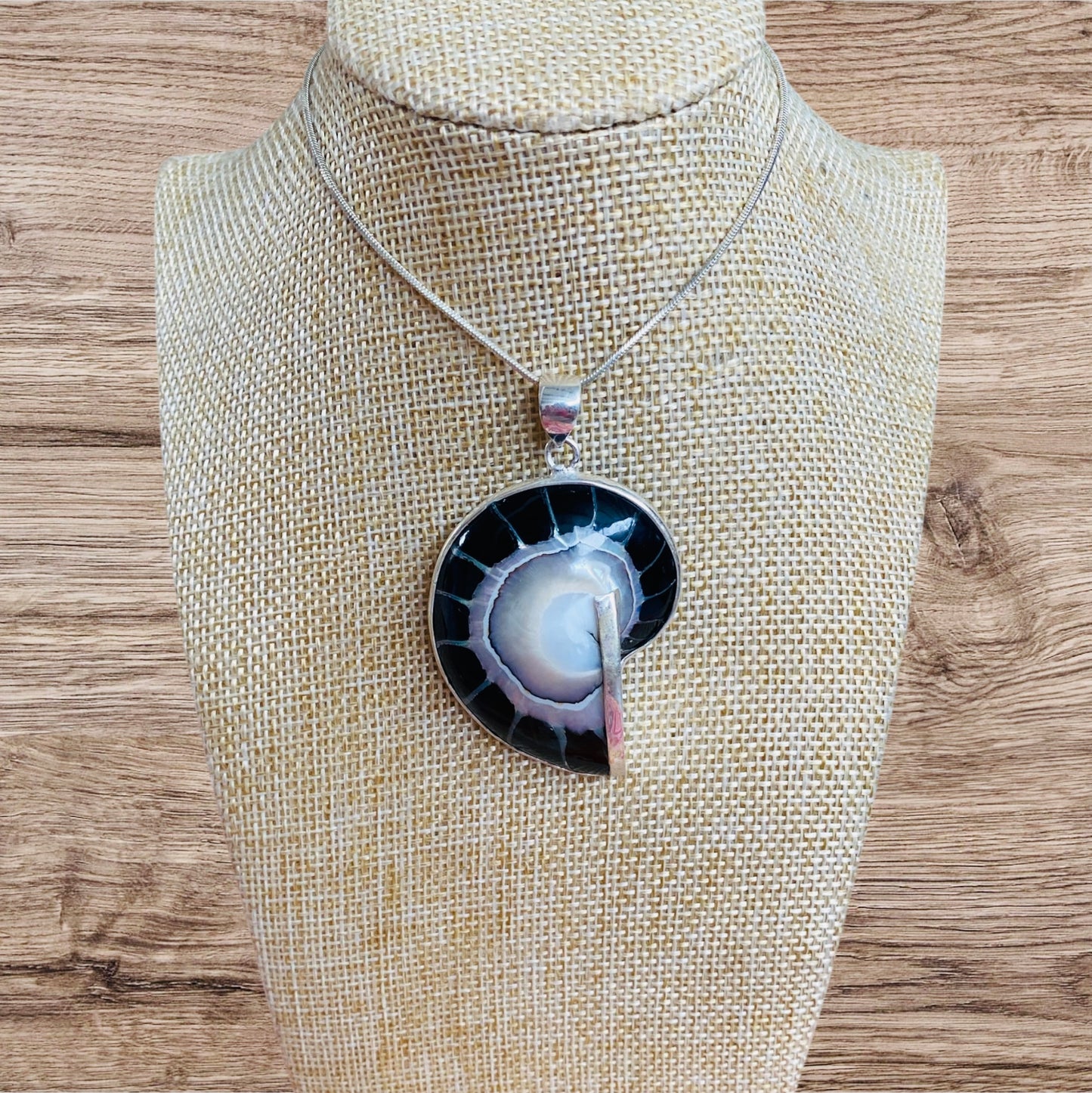 Nautilus Shell Pendant Black With Inlay Sterling Silver