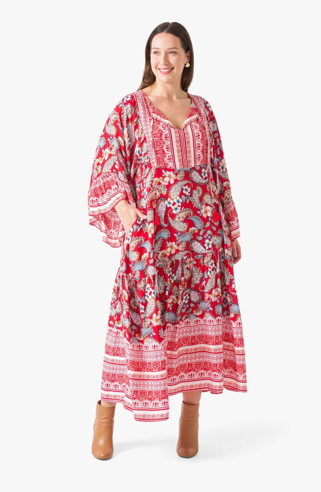 Lelia Print Maxi Dress With Long Bell Sleeves