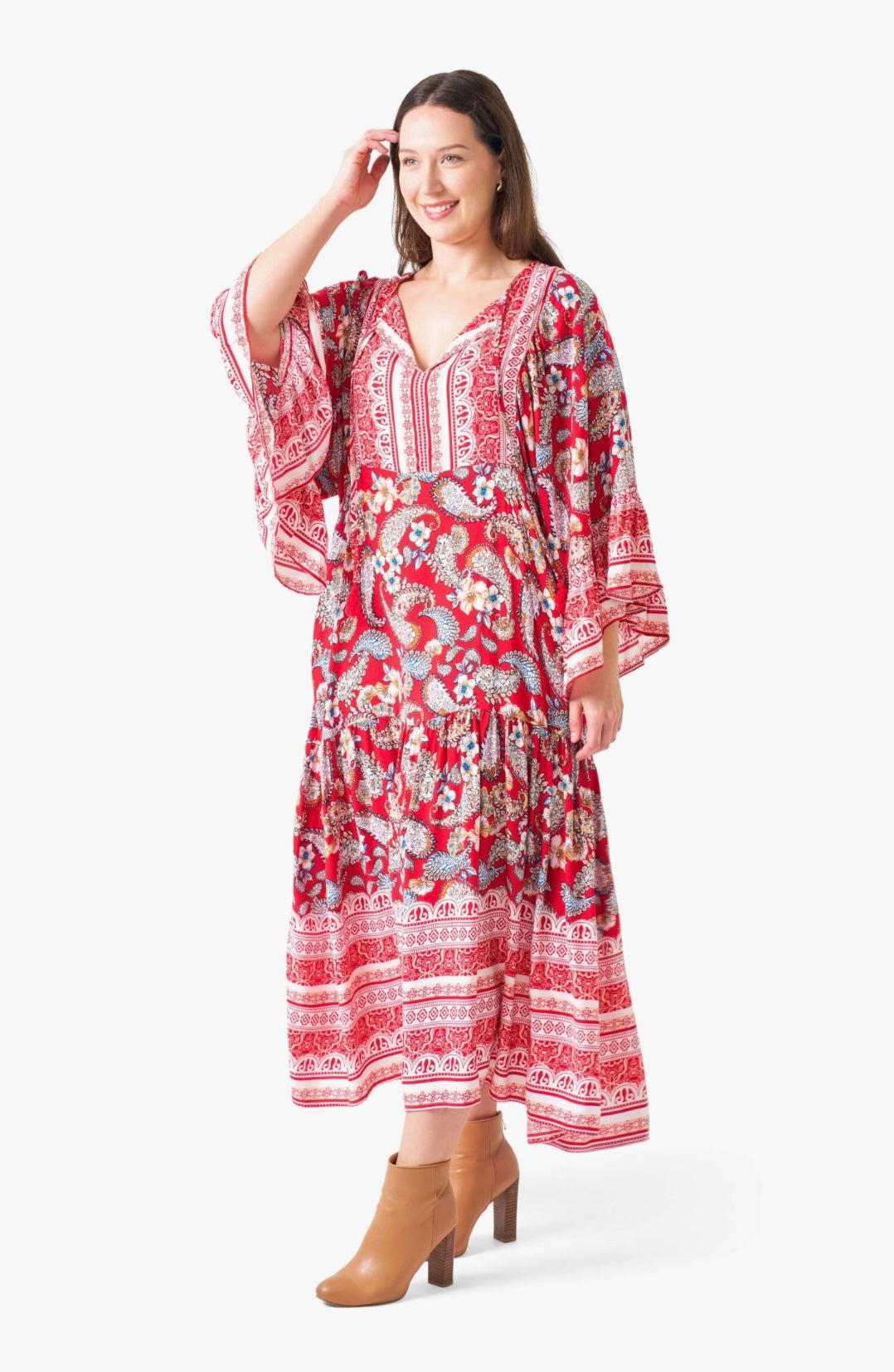 Lelia Print Maxi Dress With Long Bell Sleeves