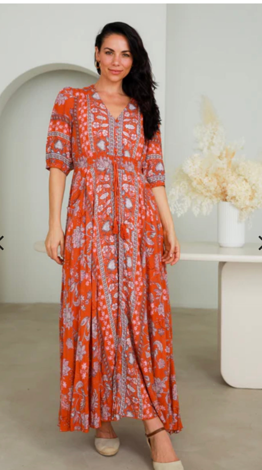 Hannah V Neck 1/2 sleeves Maxi Dress