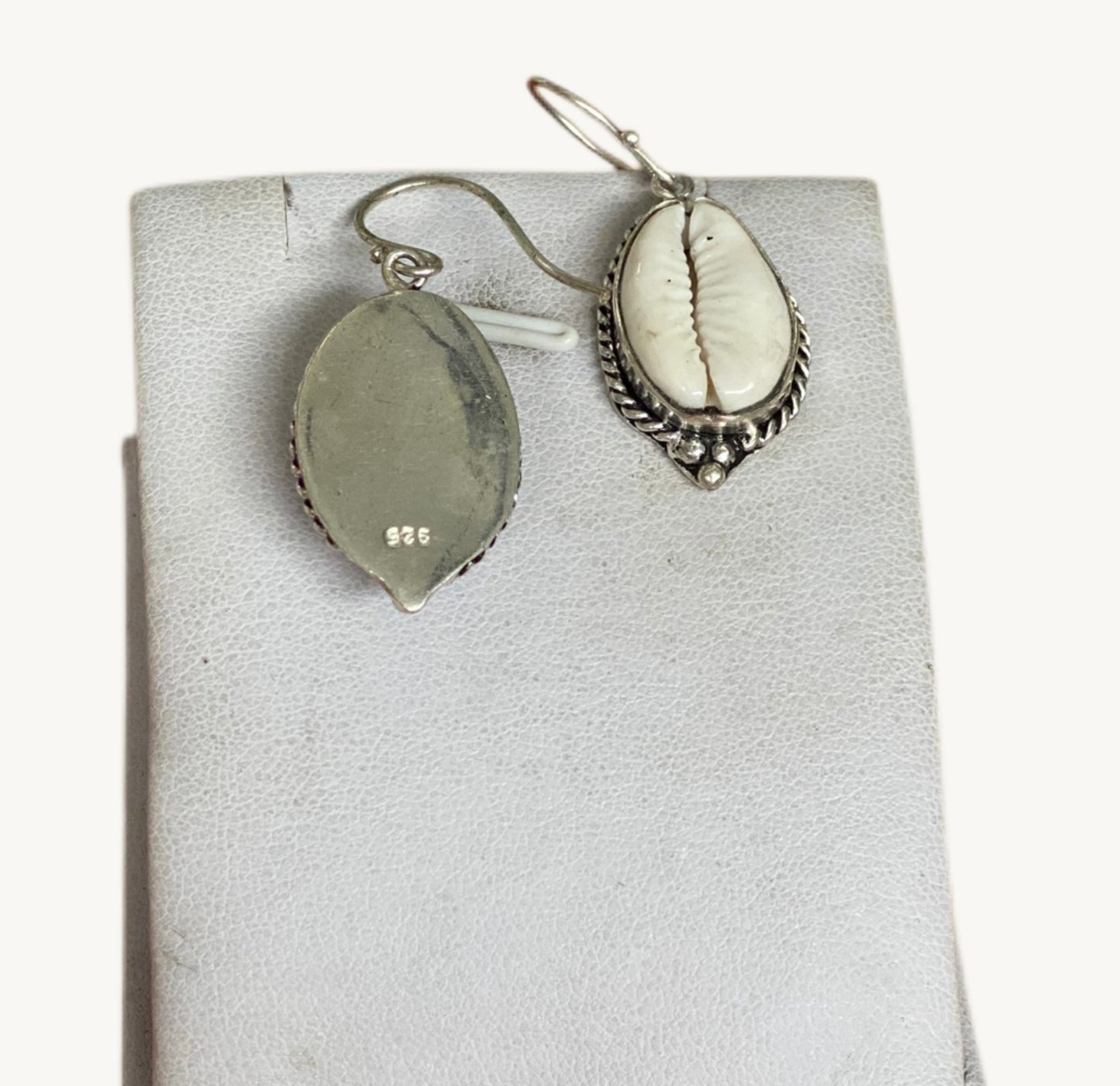 Cowrie Shell Filagree Earrings Set Into Sterling Silver