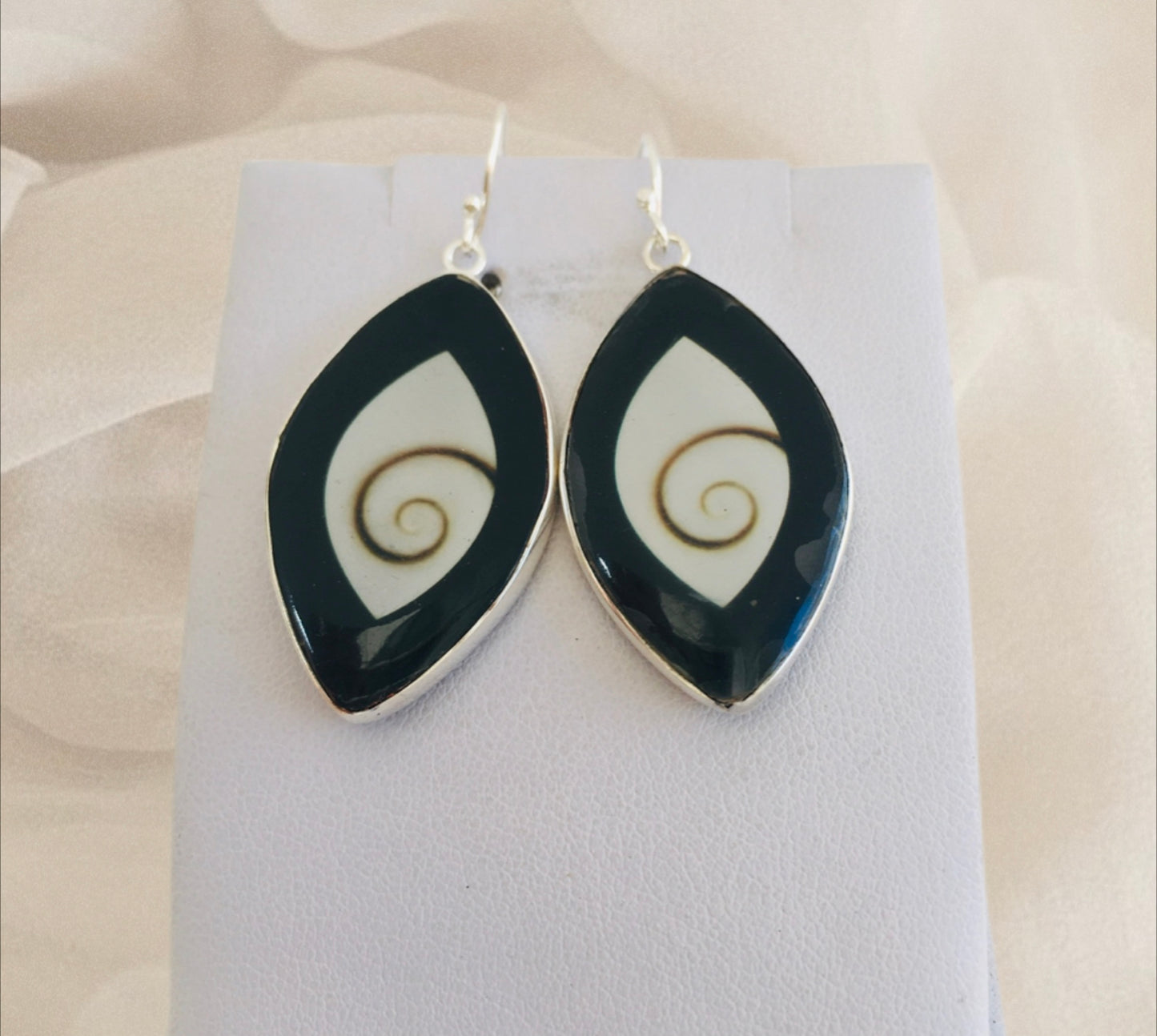 Fossil Inlay Earrings Sterling Silver Black