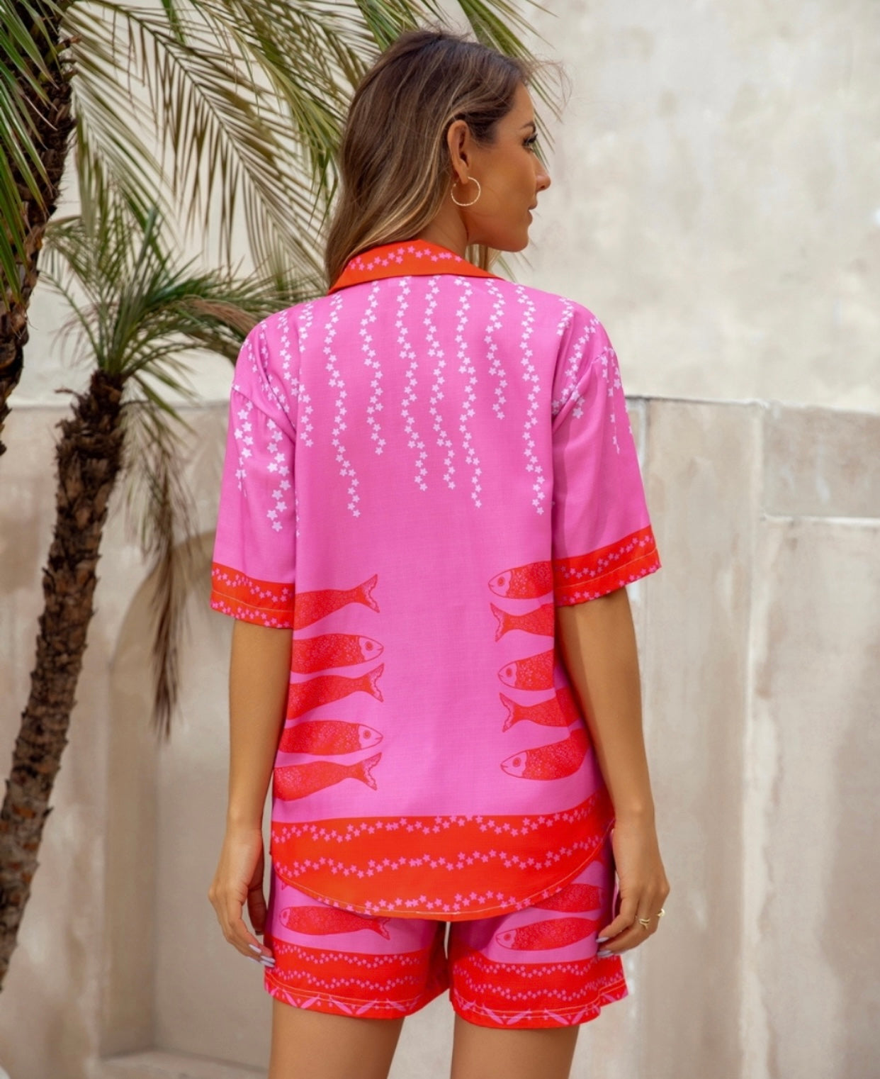Ocean Pink Shorts and Shirt Set With Pockets