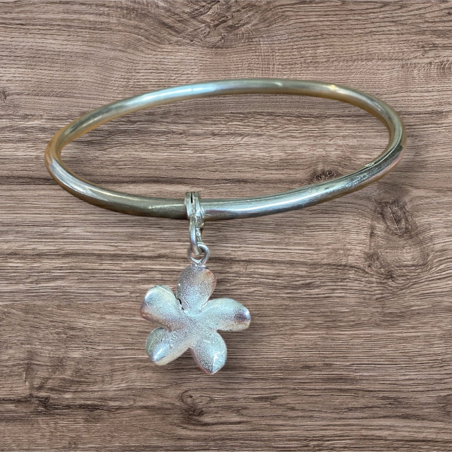 Sterling Silver Charm Bangle Flower
