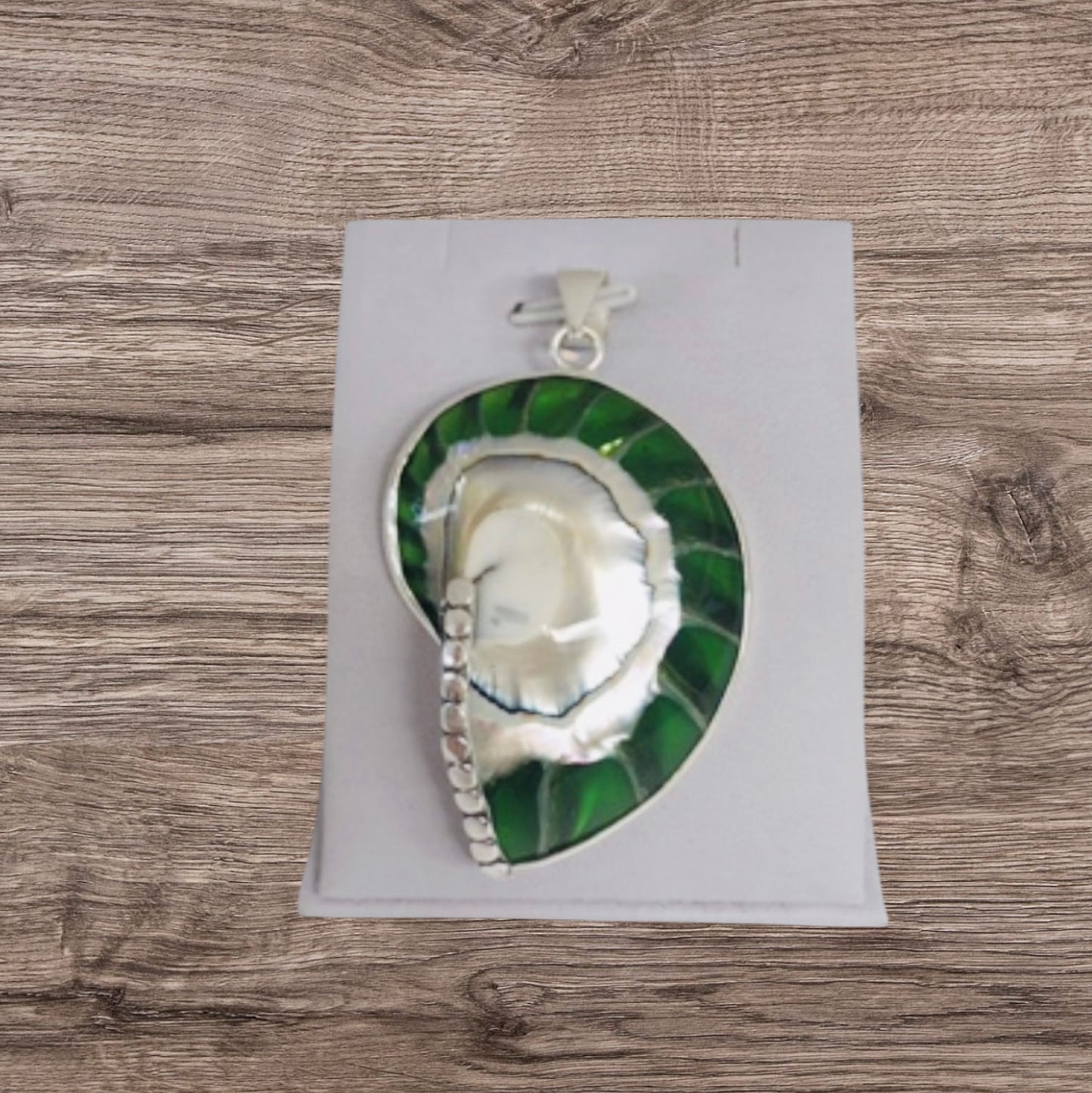Large Green Nautilus Shell Pendant With Inlay Sterling Silver
