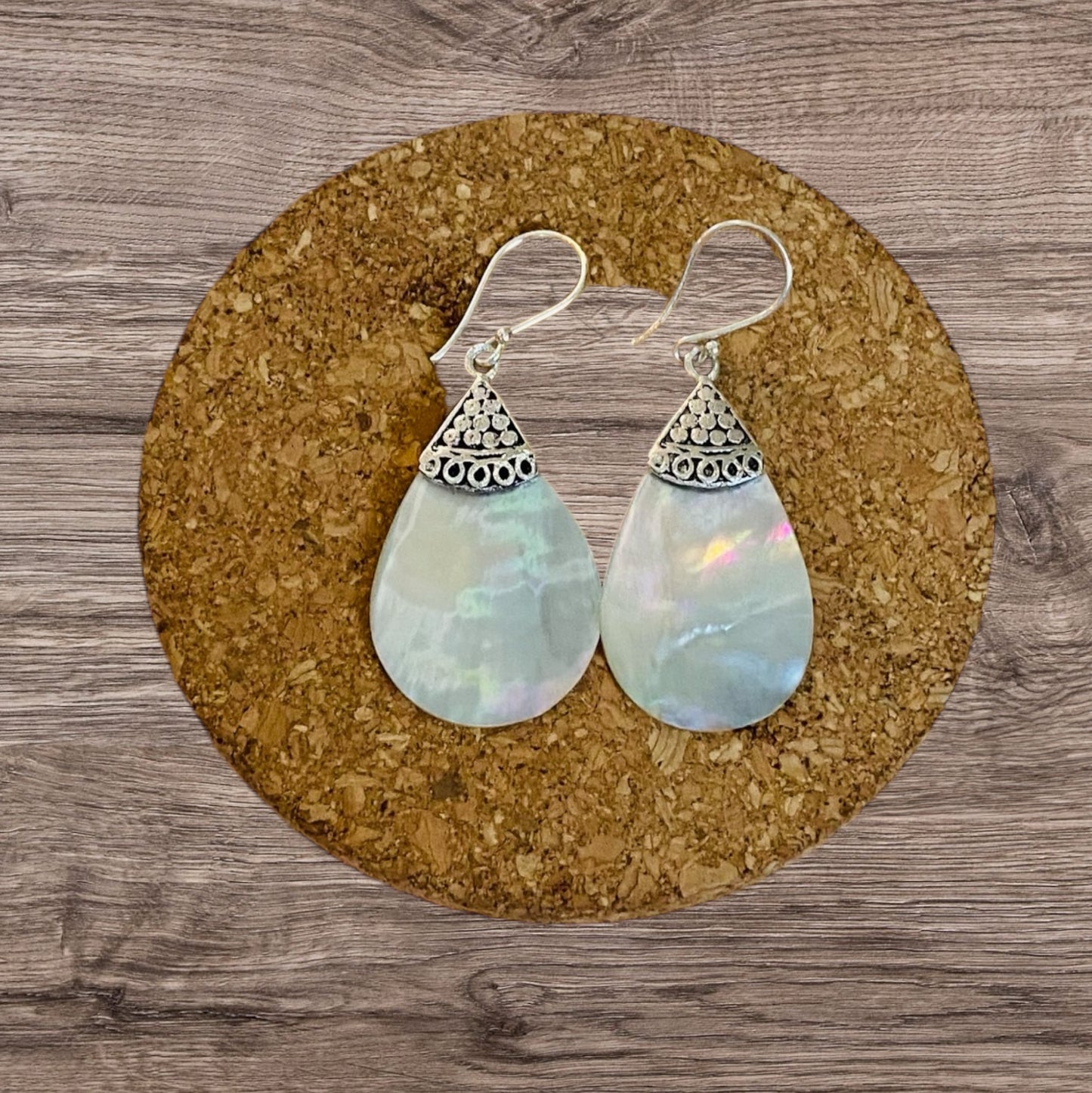 Capiz Clear Shell Drop Earrings Sterling Silver