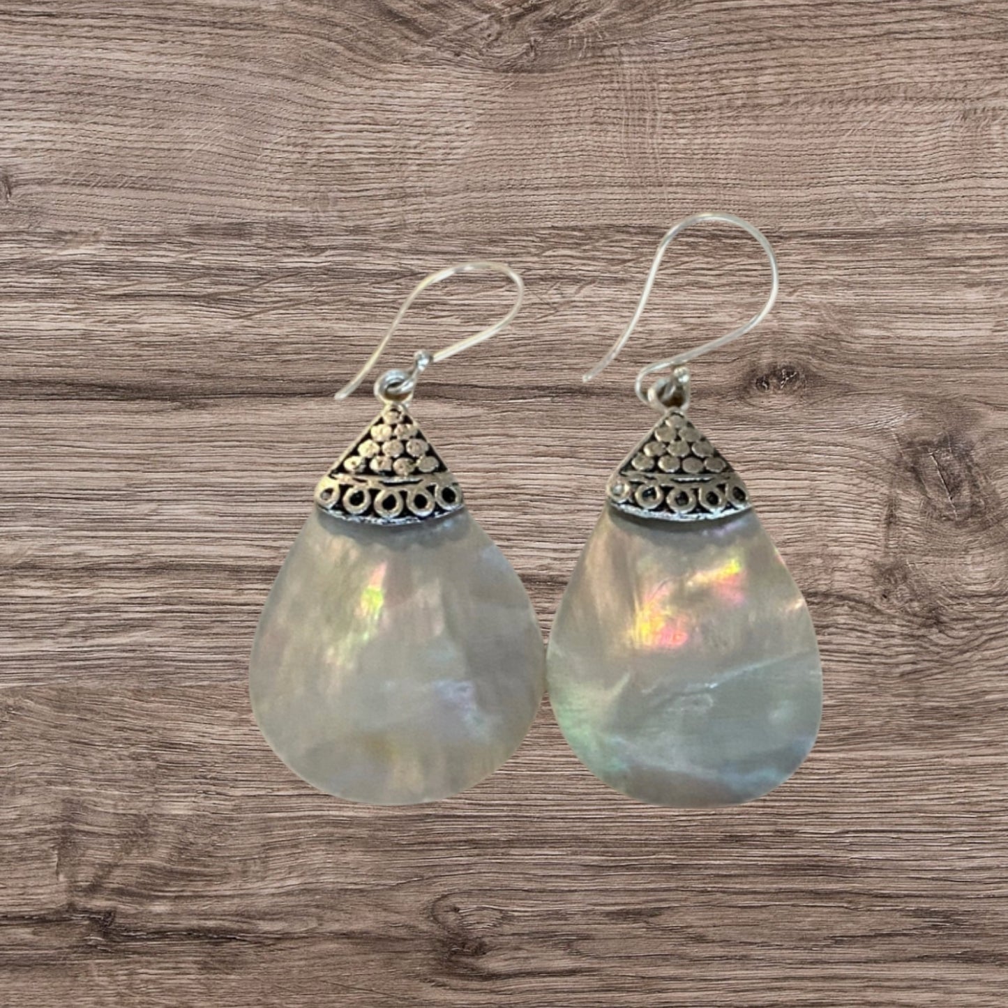 Capiz Clear Shell Drop Earrings Sterling Silver