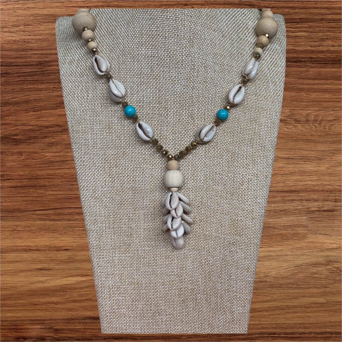 Beaded Cowrie Shell Garland Natural Beads Necklace Turquoise