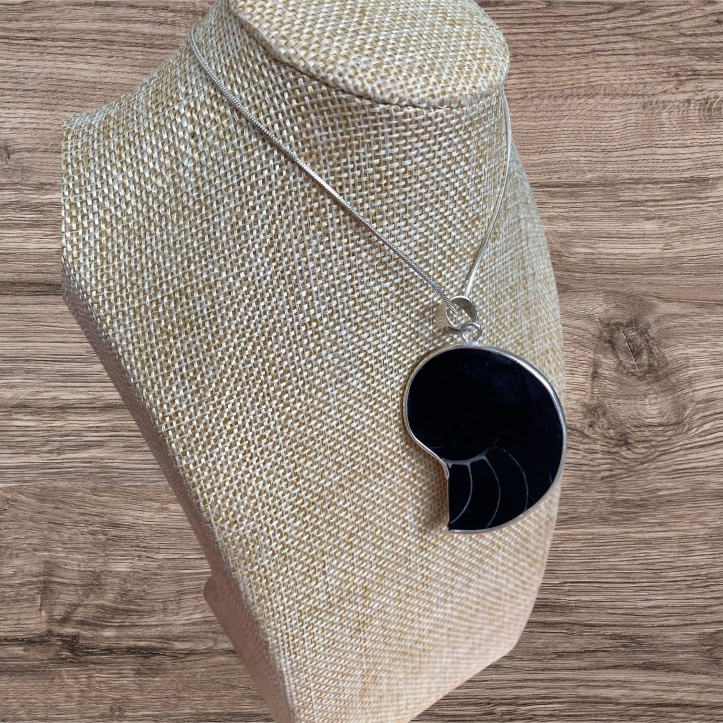 Nautilus Shell Pendant Black With Inlay Sterling Silver