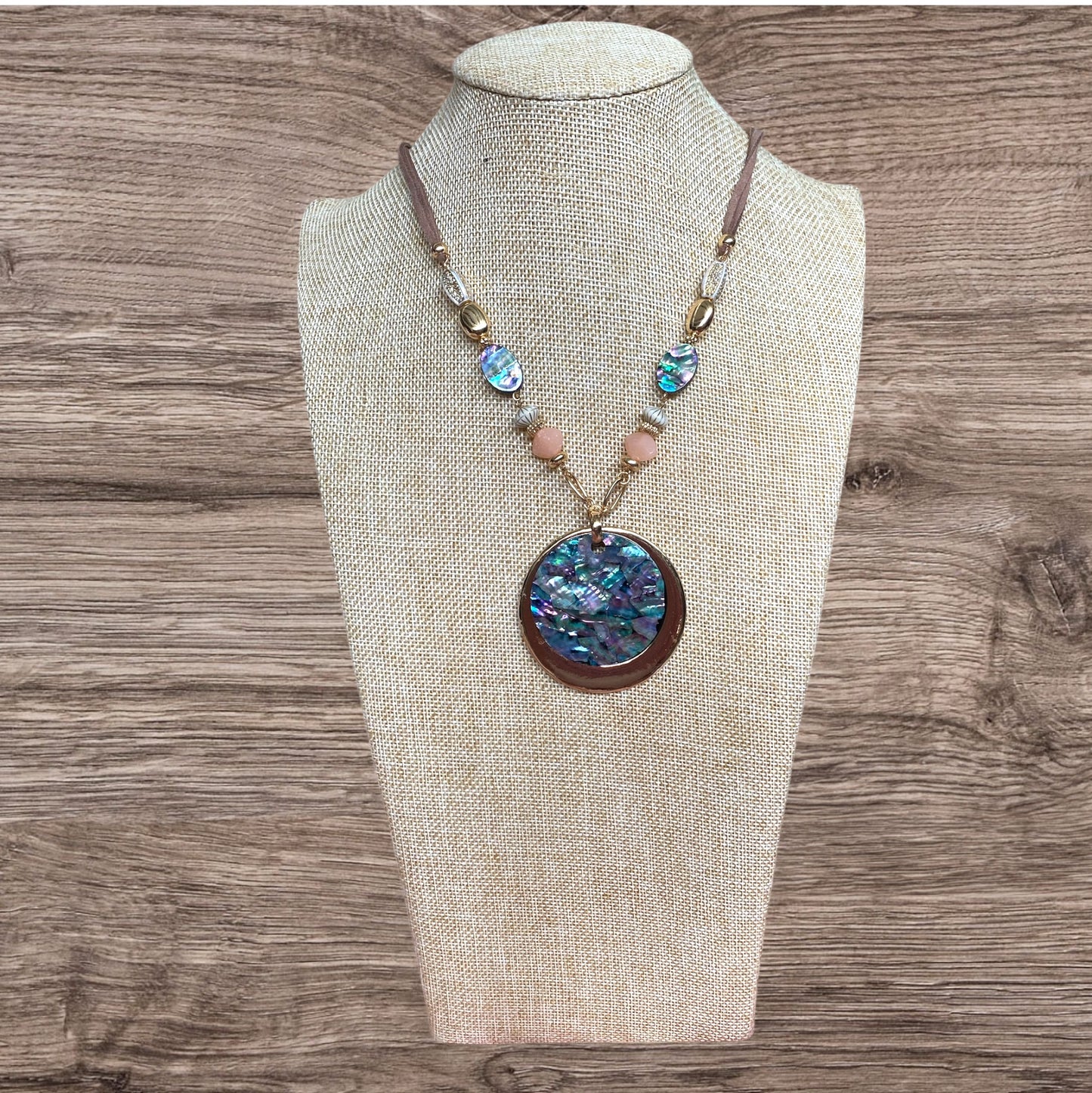 Medallion Pendant Abalone Shell Beaded Necklace