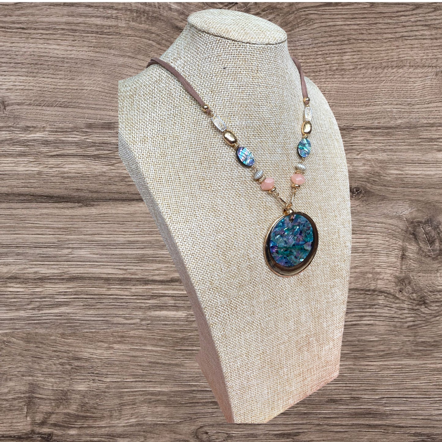 Medallion Pendant Abalone Shell Beaded Necklace