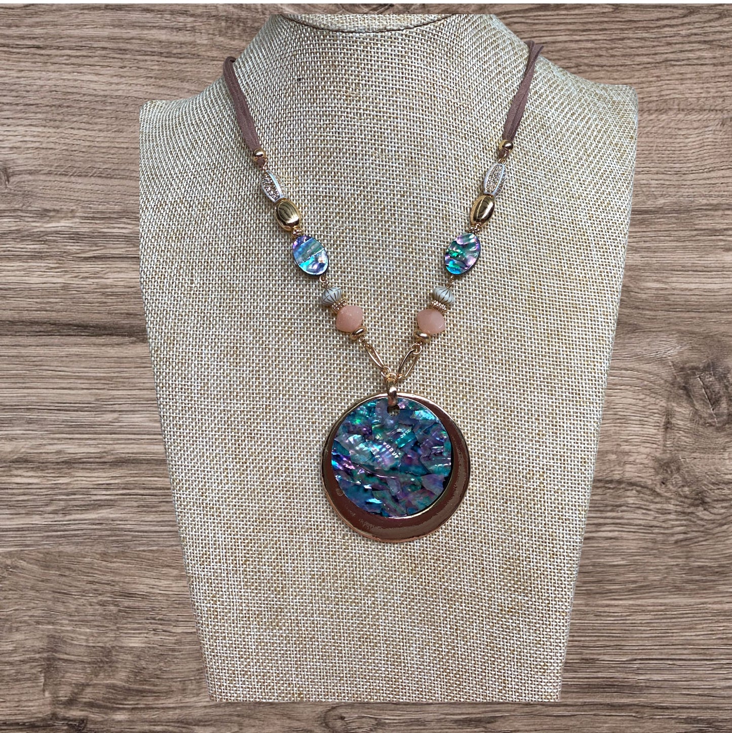 Medallion Pendant Abalone Shell Beaded Necklace