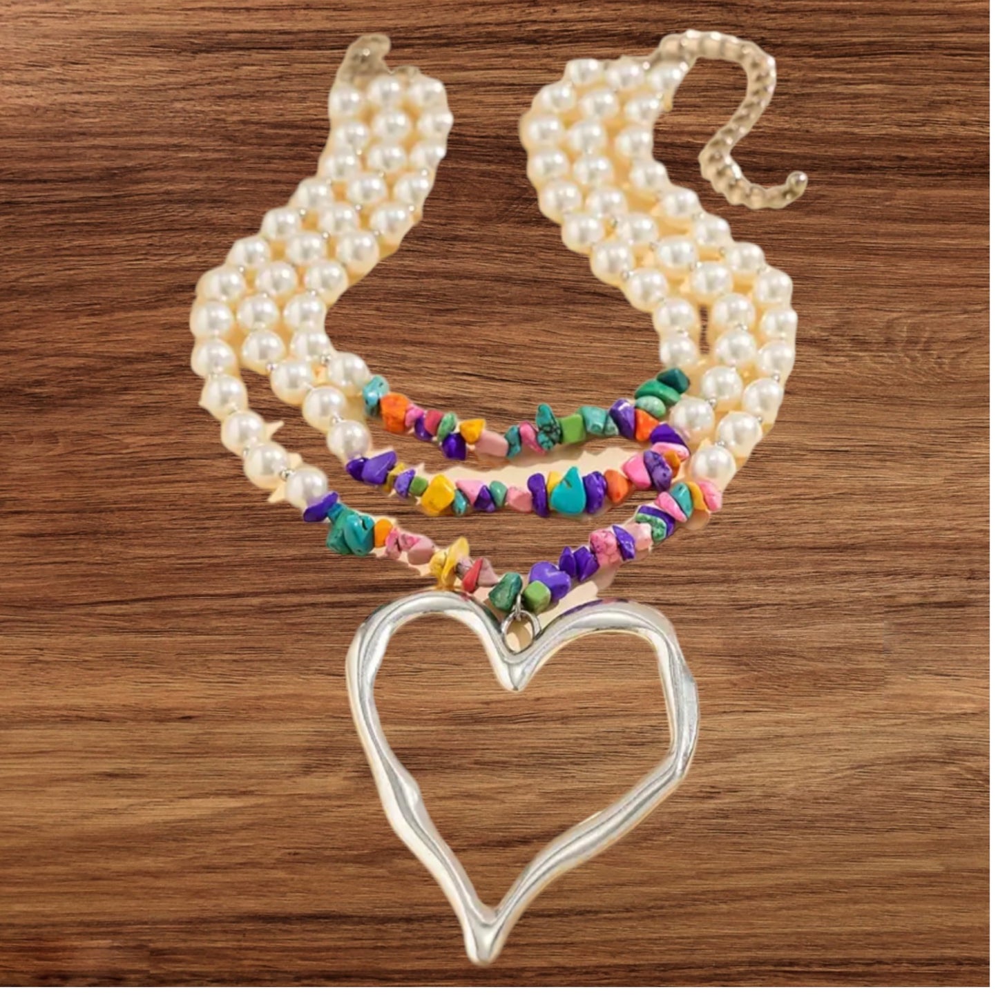Bohemian Heart Pendant Choker Design Artificial Pearls