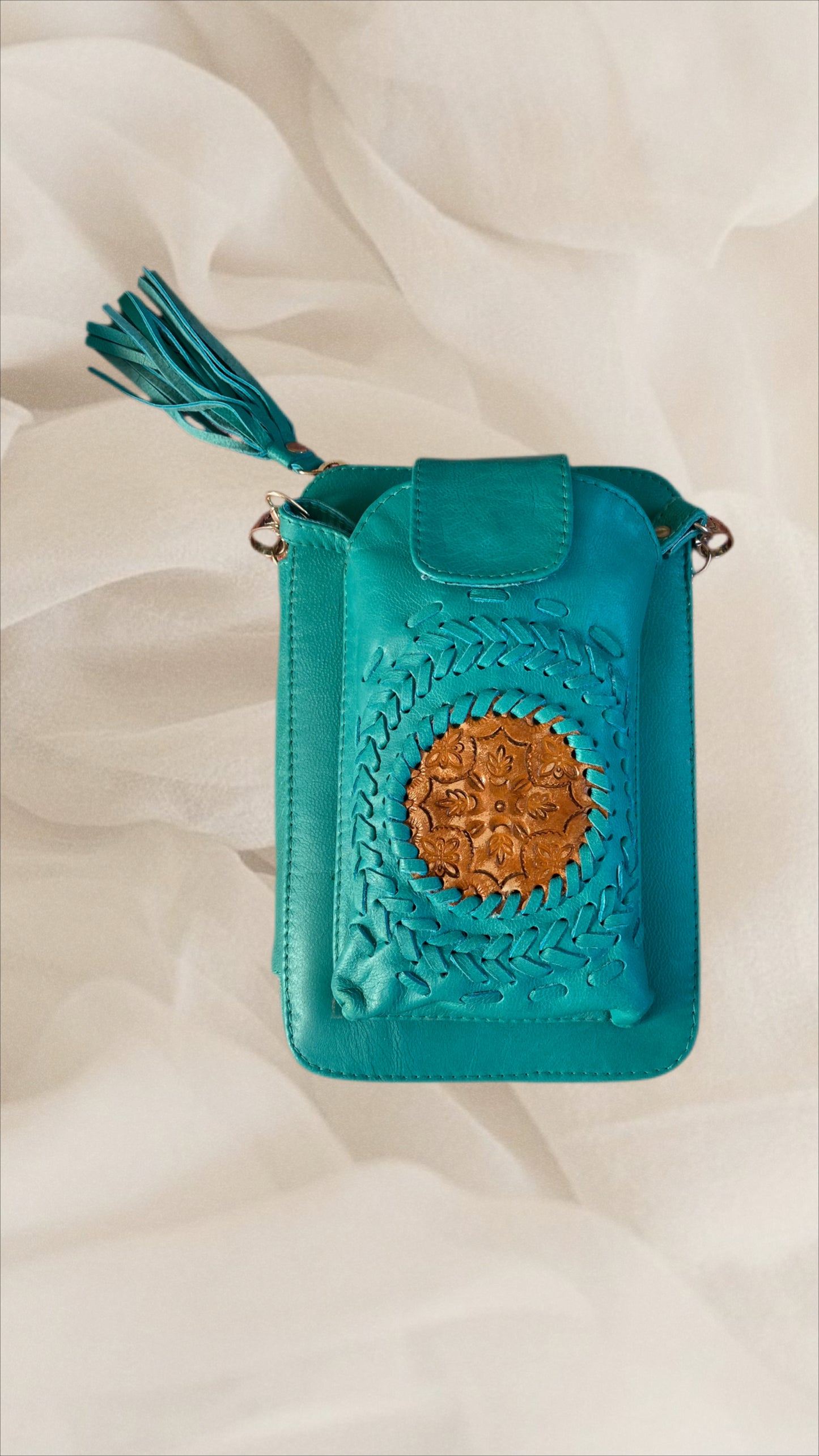 Mandala Inlay Plaid Leather Phone Wallet Pouch Bag