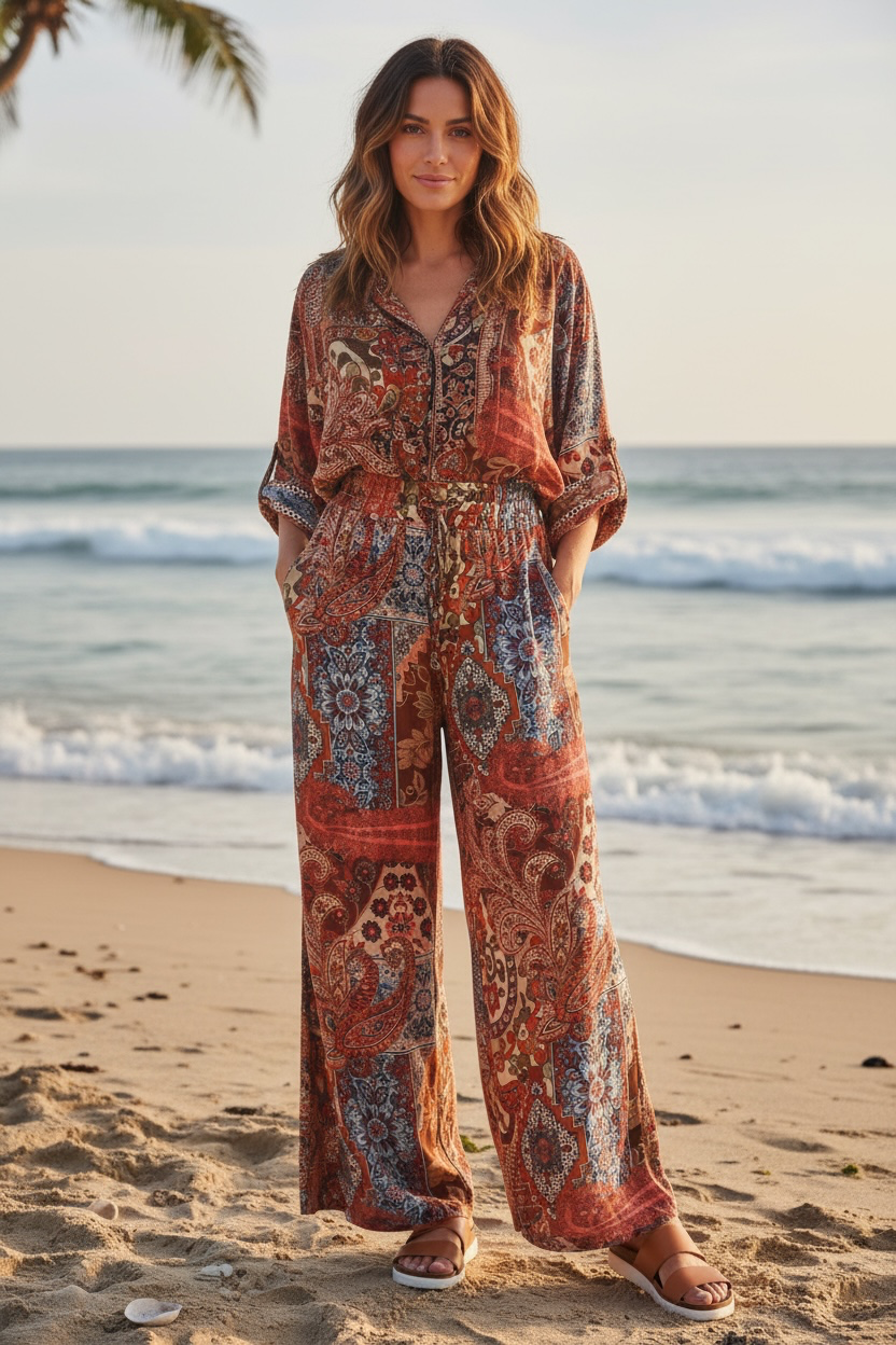 Selena Print Bohemian High Waist Pants