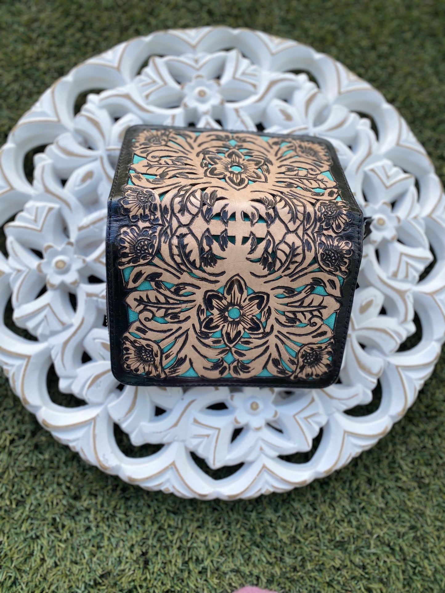 Boho Leather Purse Turquoise Inlay