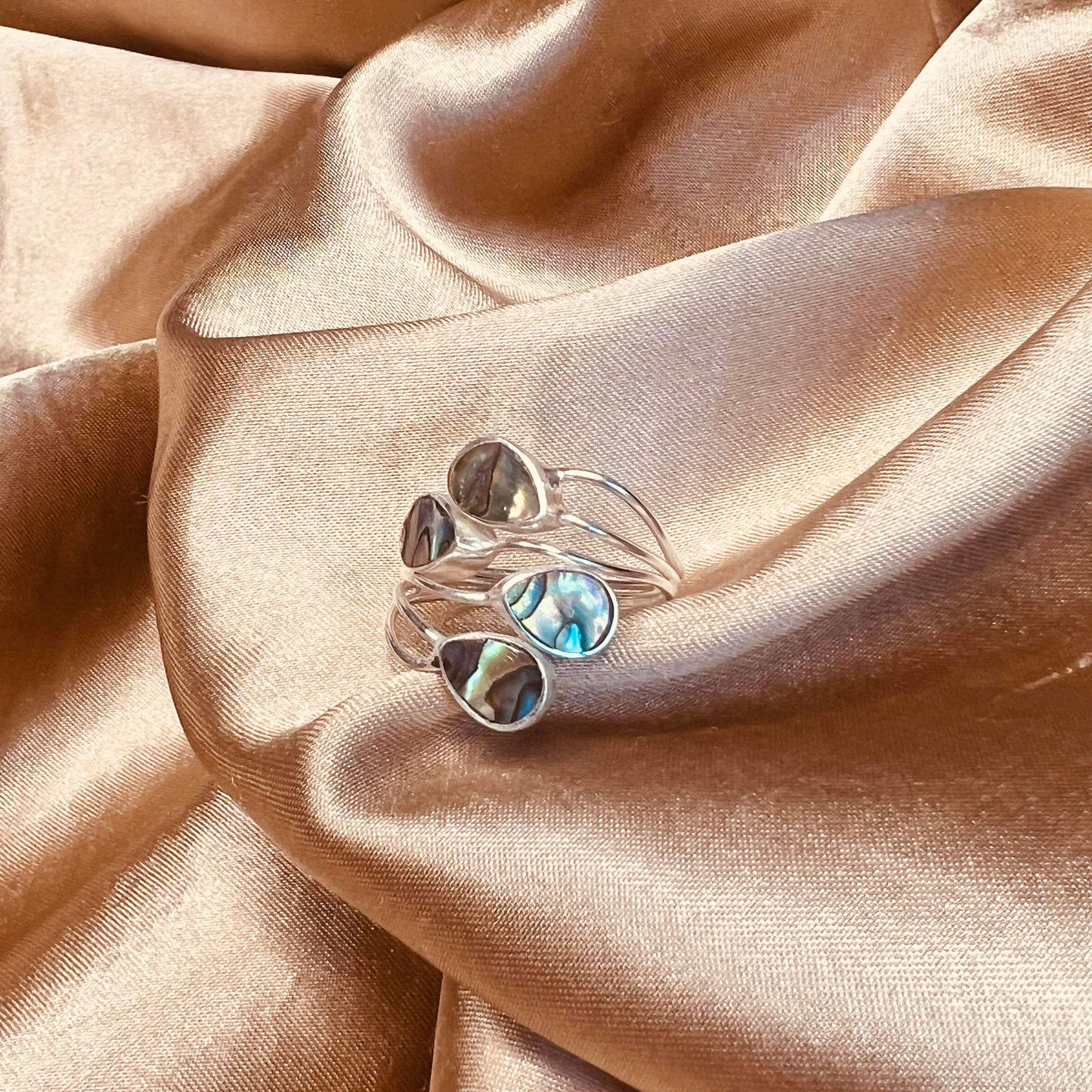 Adjustable Cluster Ring Paua Shell Sterling Silver