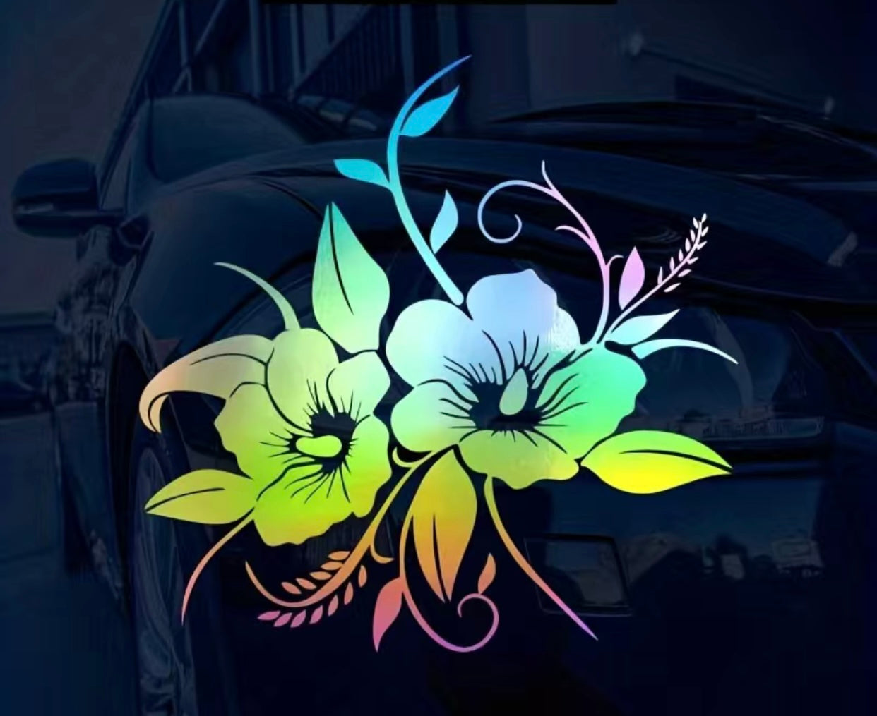 Hibiscus Flower Vinyl X-Large Reflective Sticker Decal Car-Caravan-Horsefloat