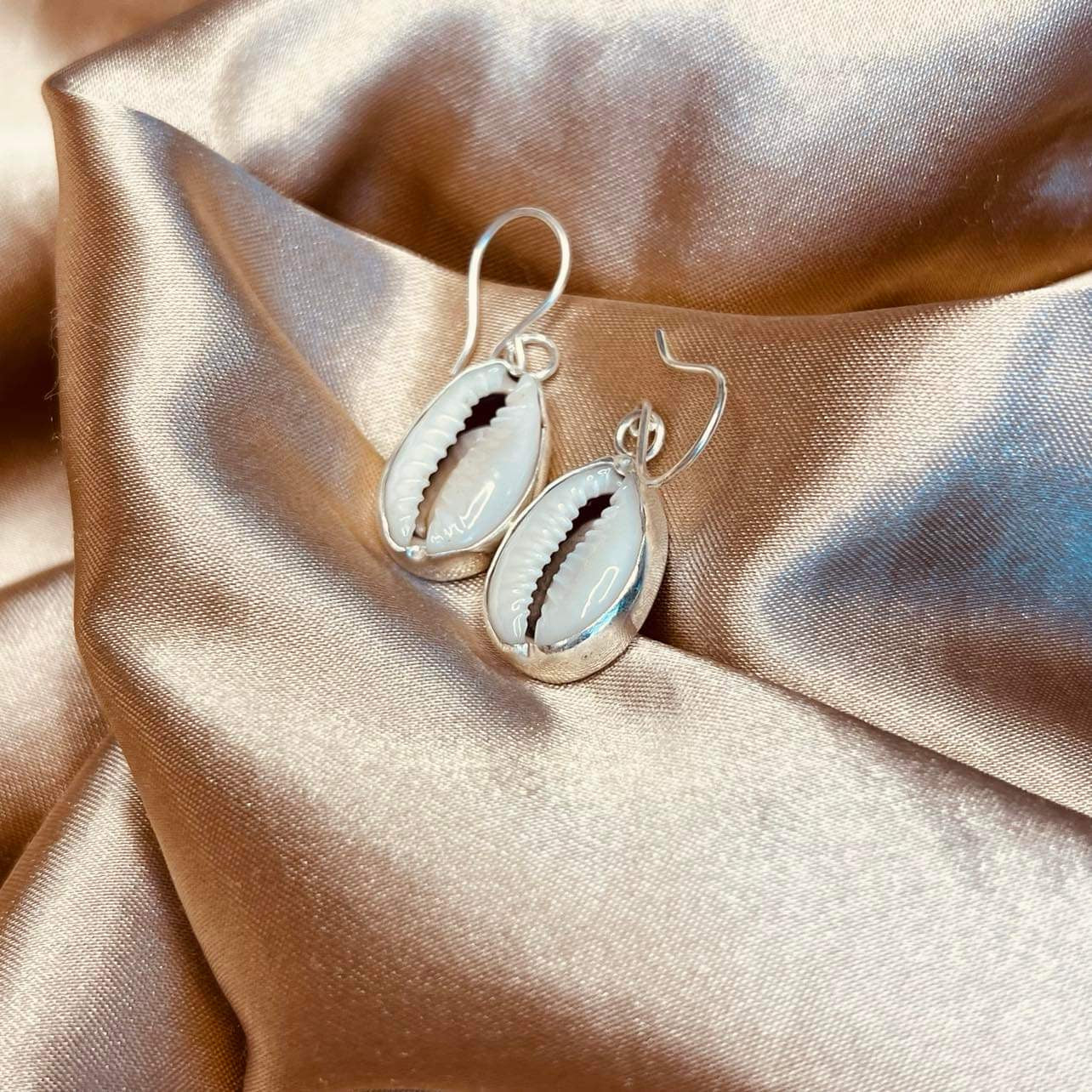 Cowrie Shell Hook Earrings Sterling Silver