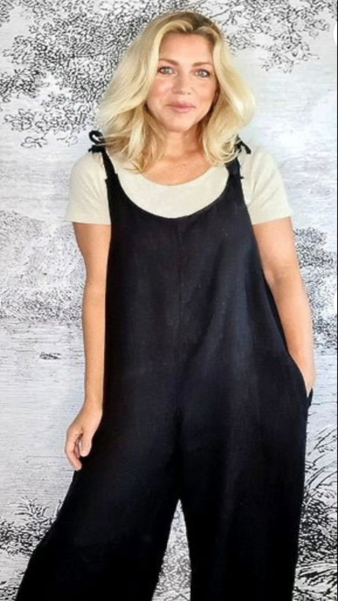 Jumpsuit Italian Linen Black With Pockets