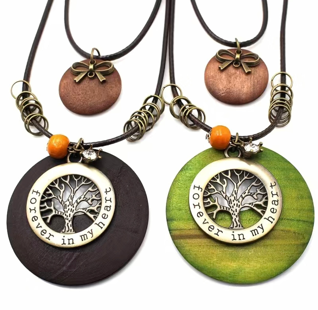 Boho Wood Necklace Tree Of Life Green