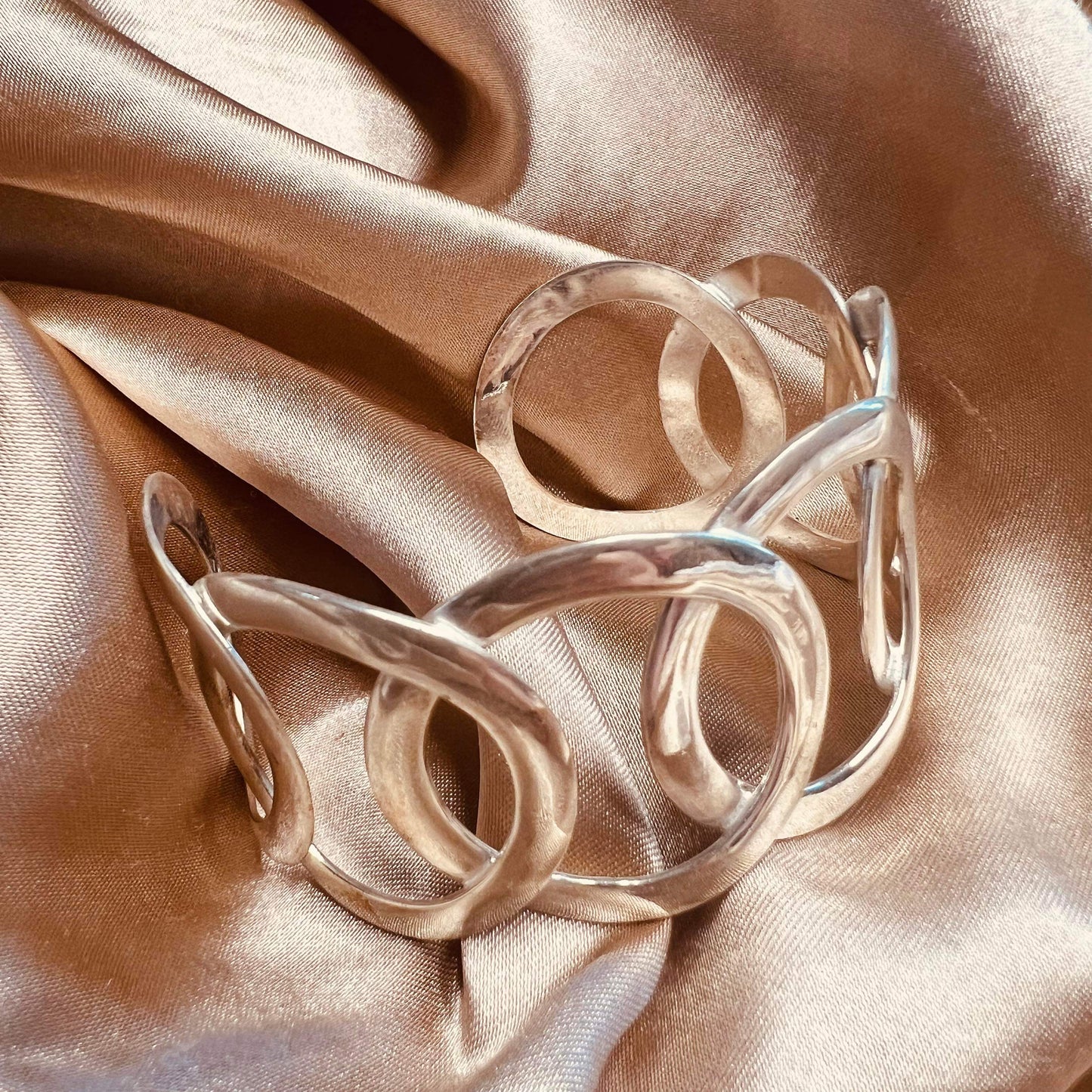 Sterling Silver Cuff Bangle Hollow Cut Circles