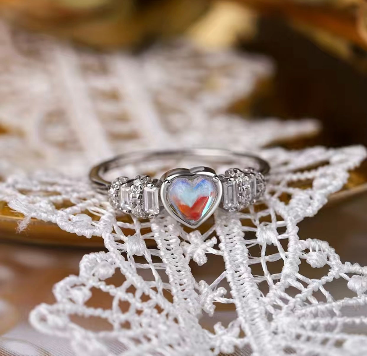 Moonstone Harlow Ring With Cubic Zirconias Sterling Silver