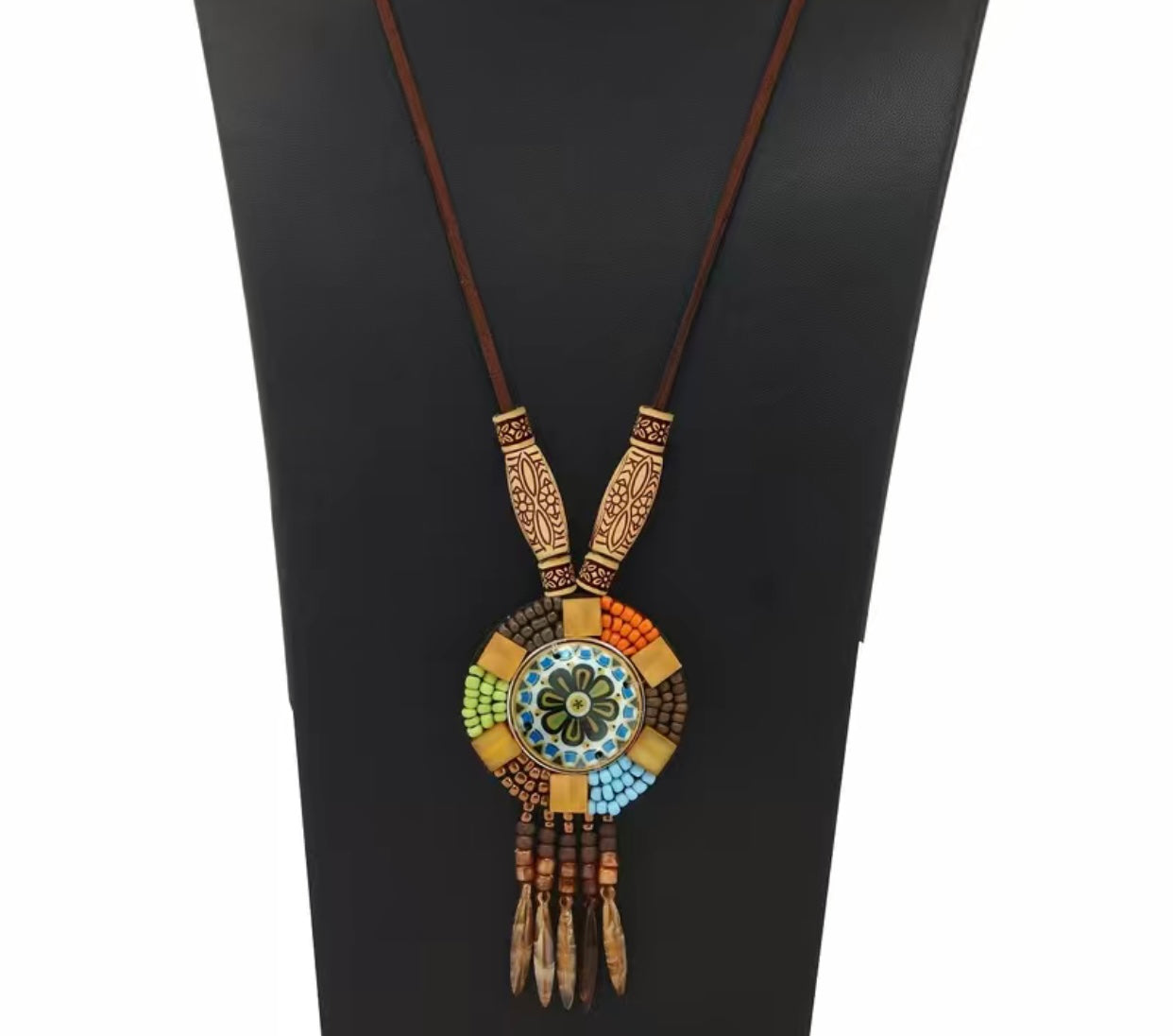 Boho Ethnic Necklace Wood Beads Dreamcatcher Flower
