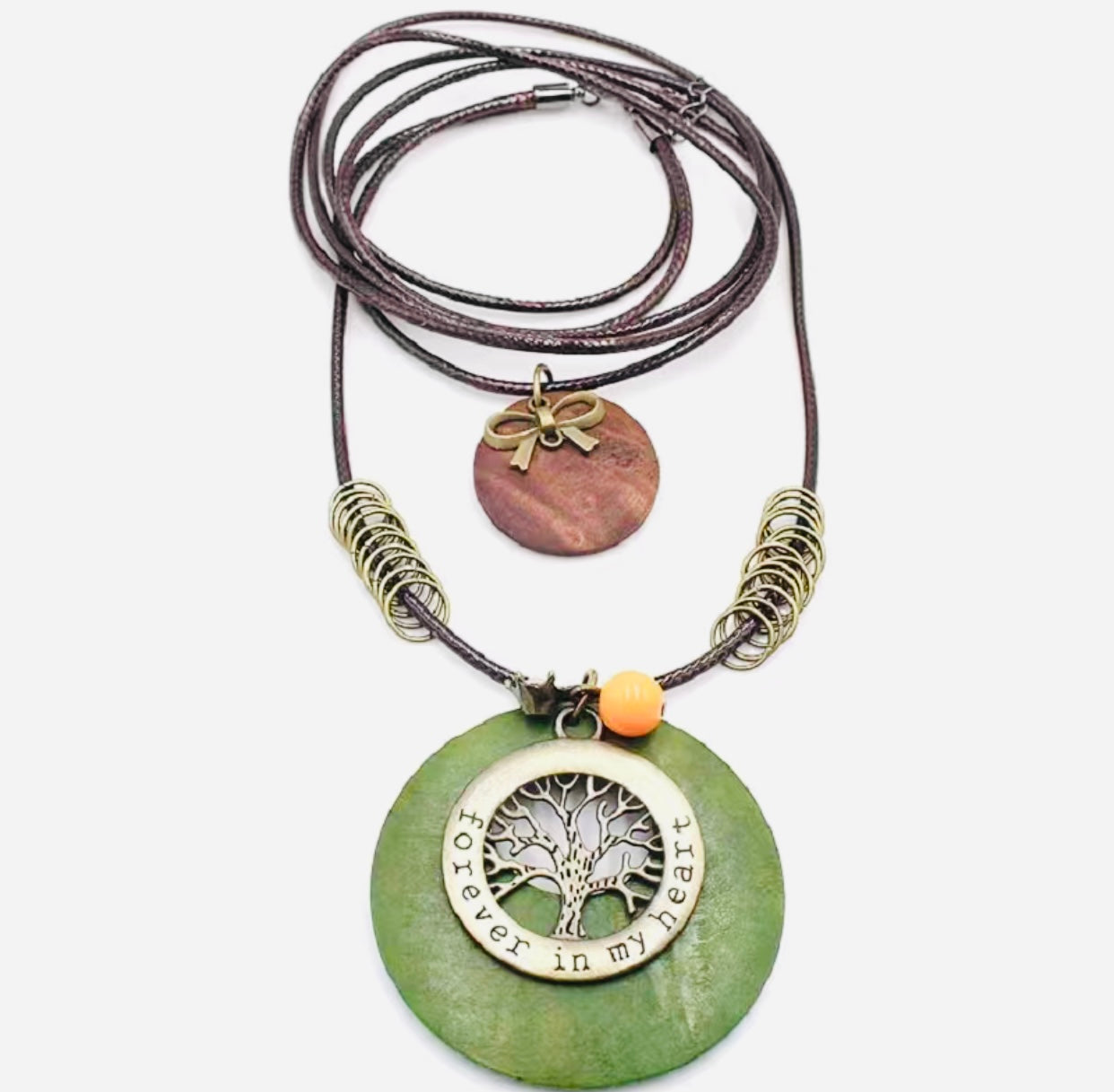 Boho Wood Necklace Tree Of Life Green
