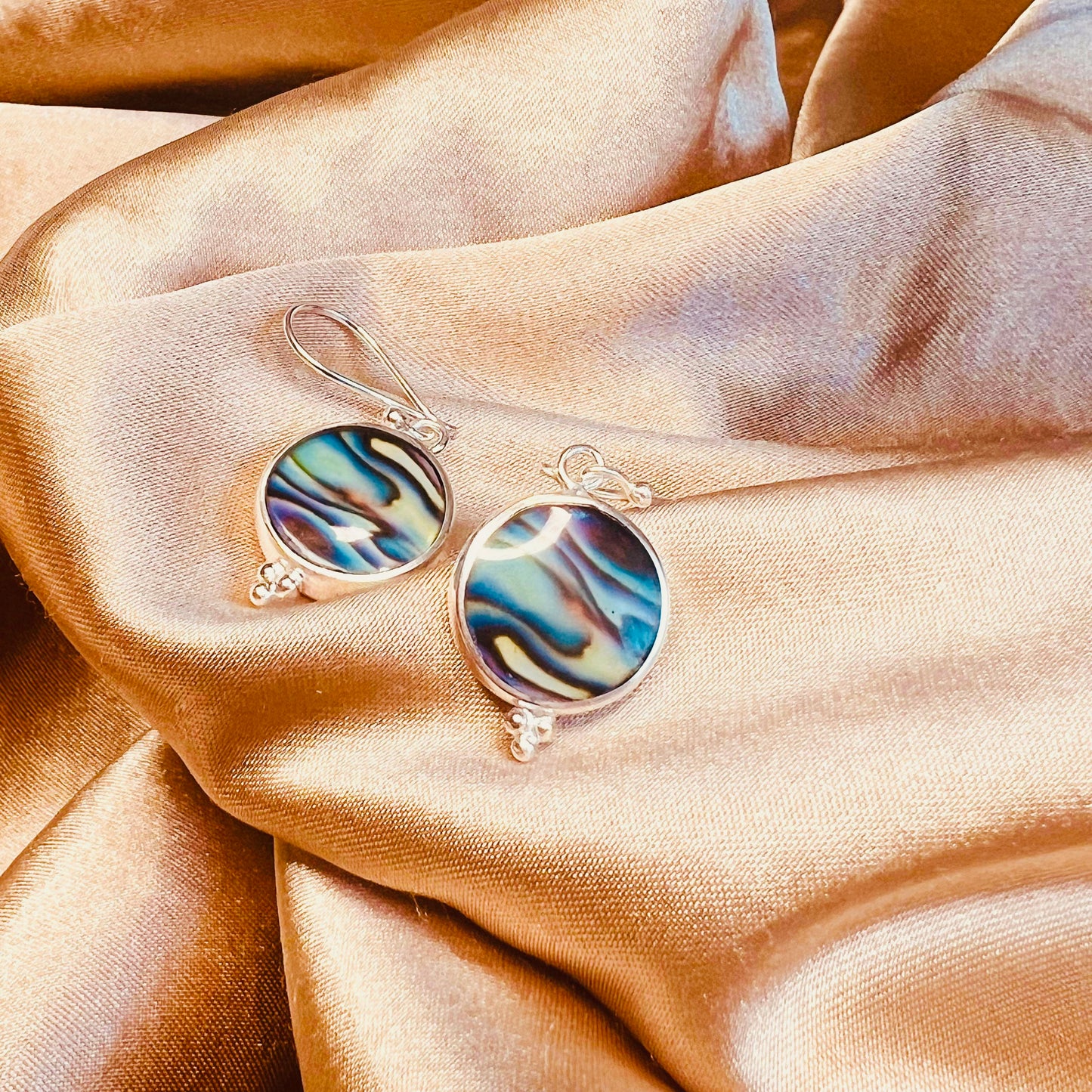 Abalone Shell Small Round Earrings Sterling Silver