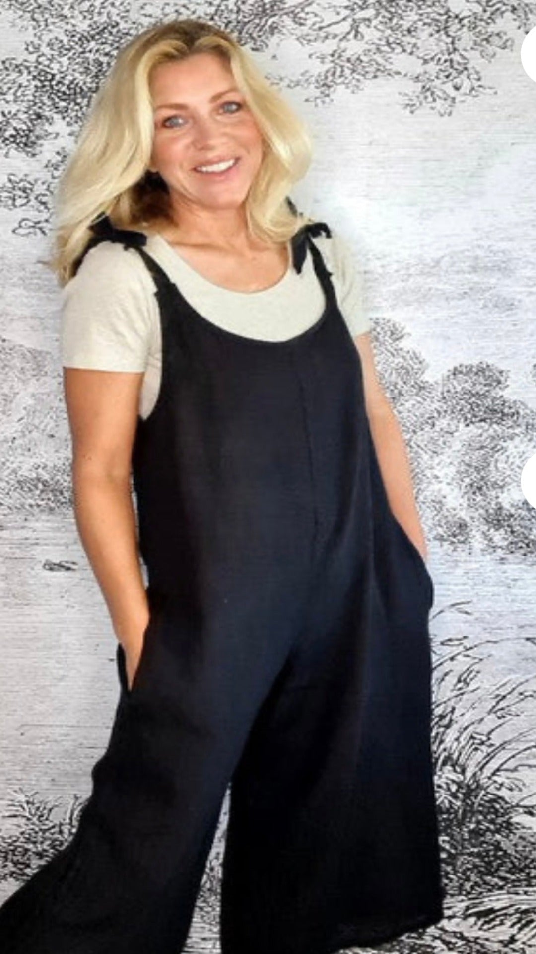 Jumpsuit Italian Linen Black With Pockets