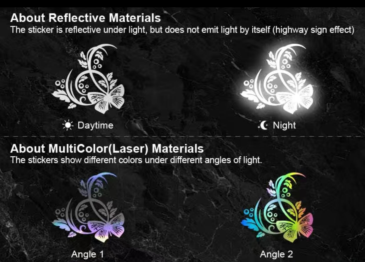 Butterfly Flower Vinyl X-Large Reflective Sticker Decal Car-Caravan-Horsefloat