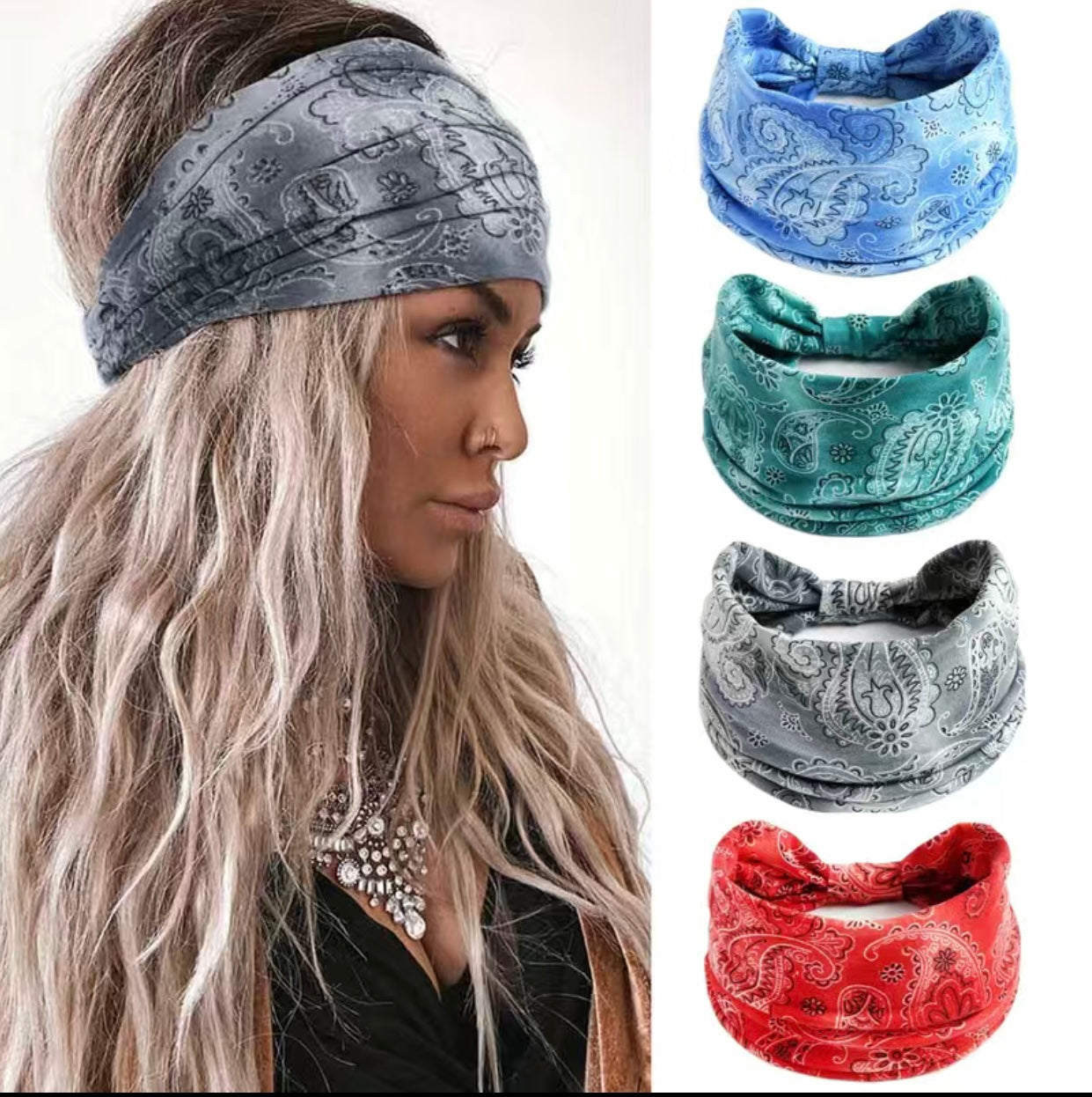Boho Assorted Paisley Prints Wide Headbands