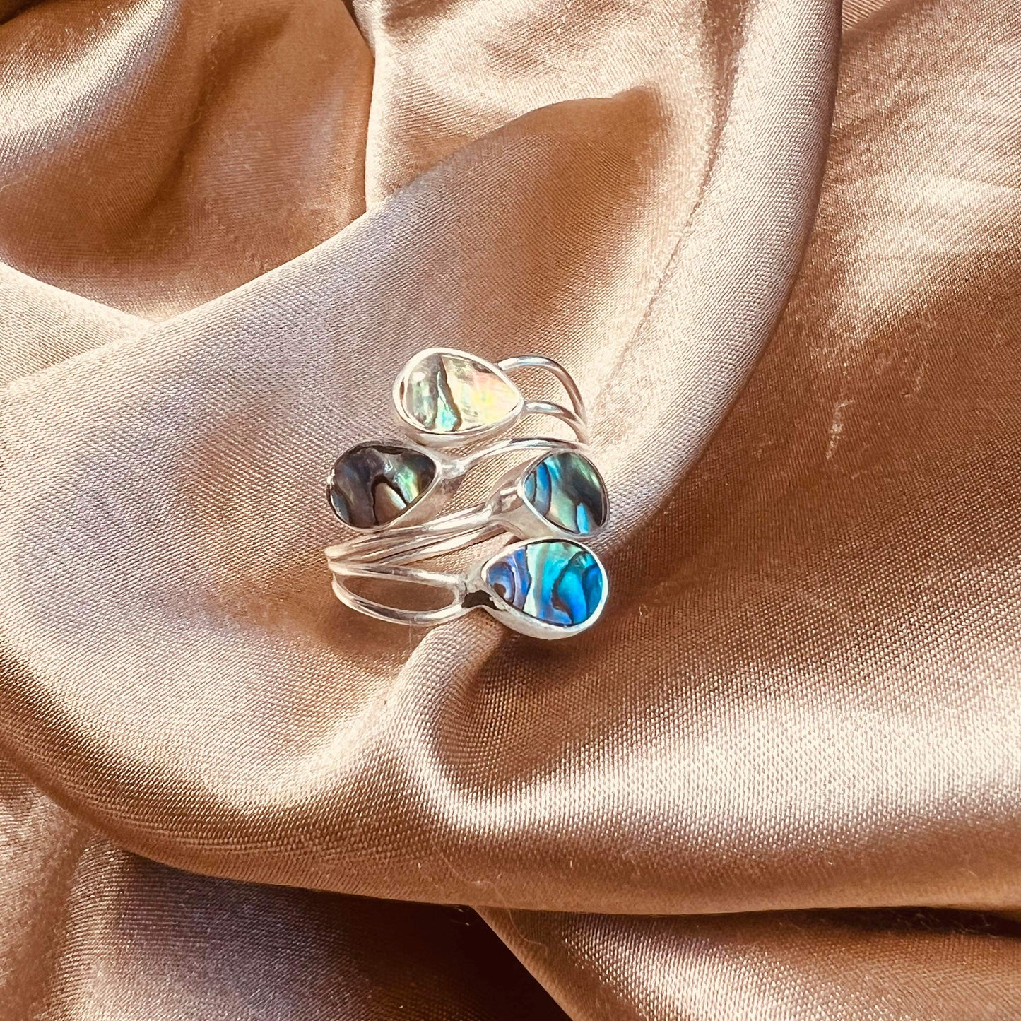 Adjustable Cluster Ring Paua Shell Sterling Silver