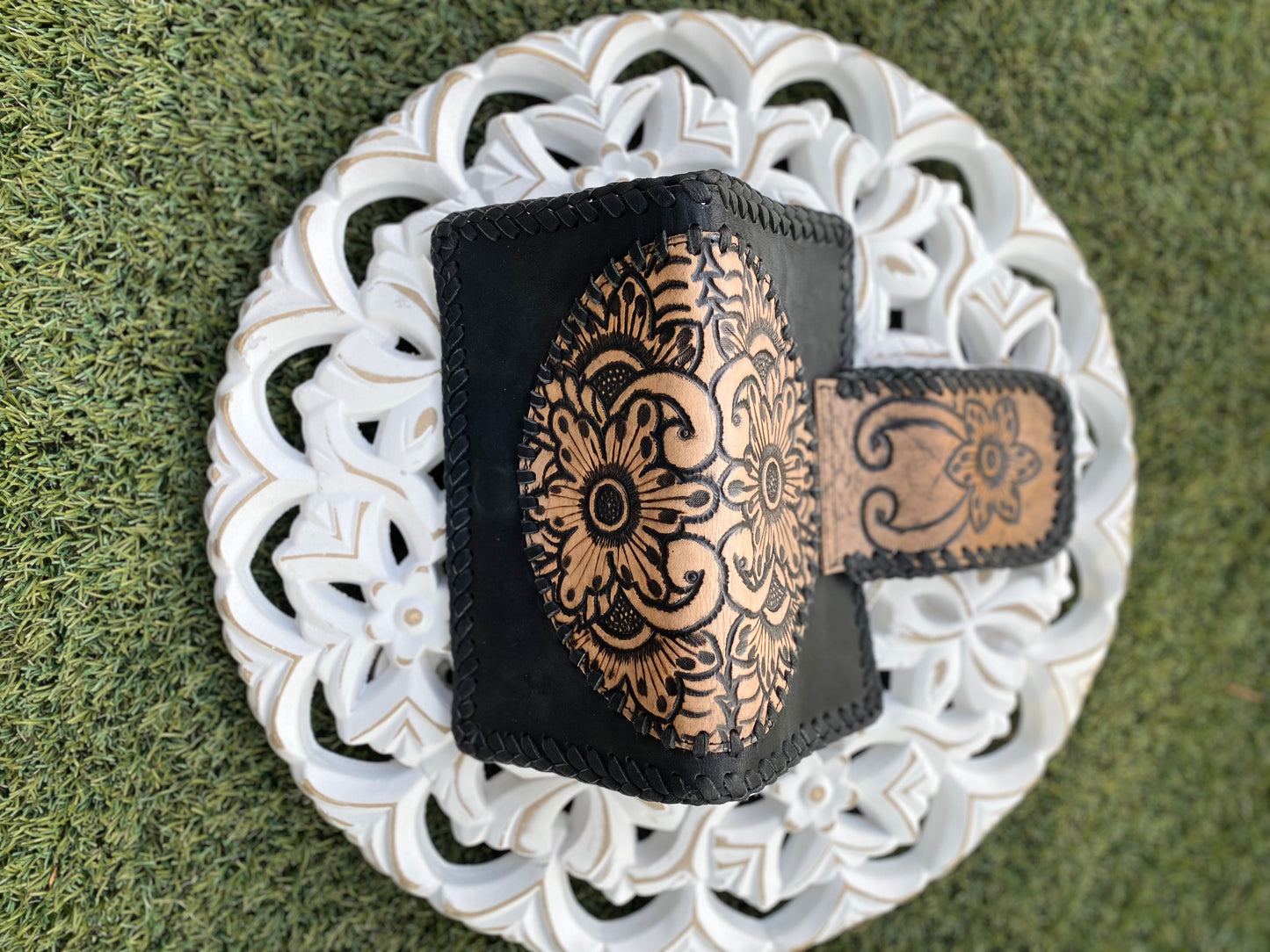 Flower Leather Wallet Vintage Black