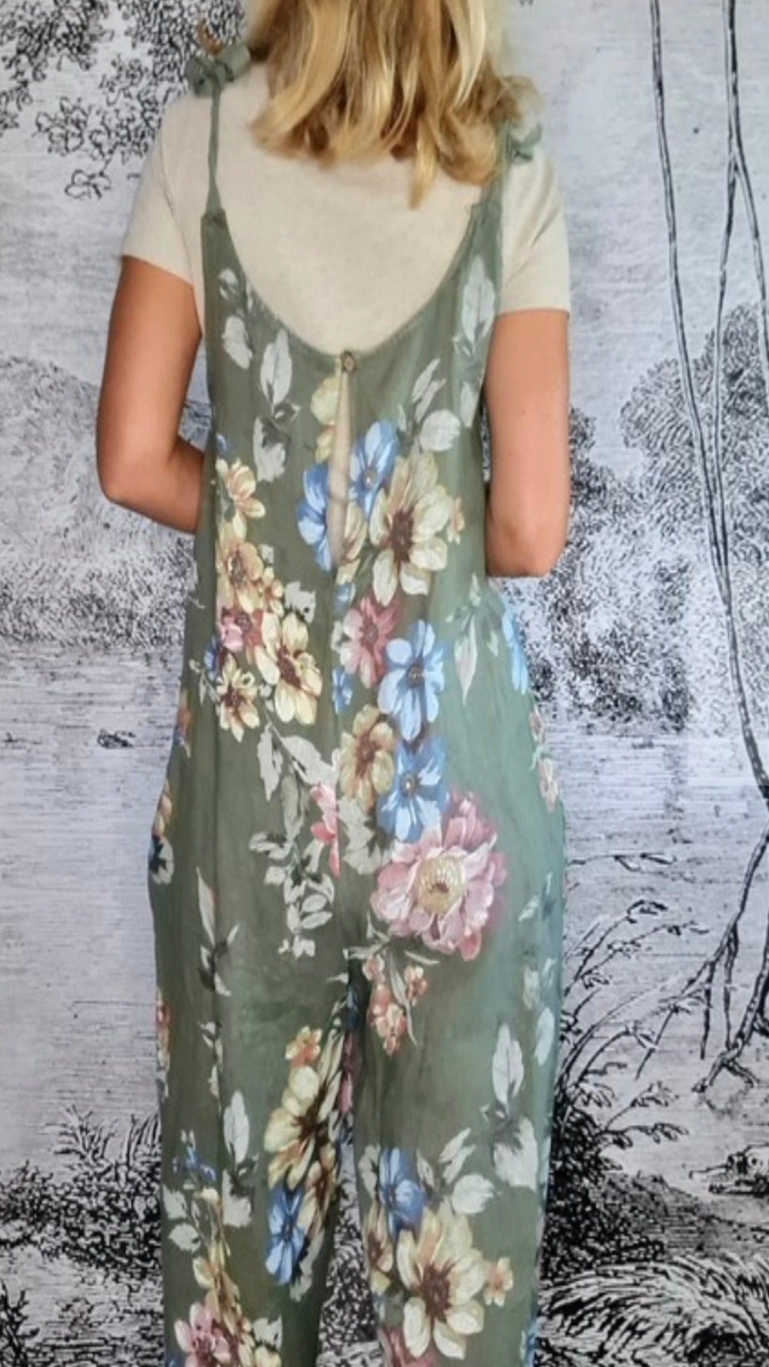 Italian Linen Jumpsuit Meadow in Forest