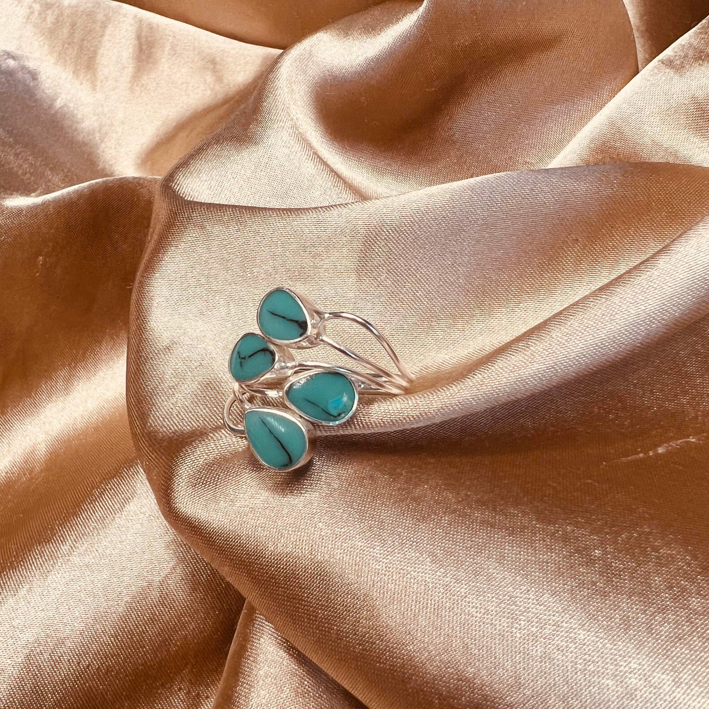 Adjustable Cluster Ring Sterling Silver Turquoise