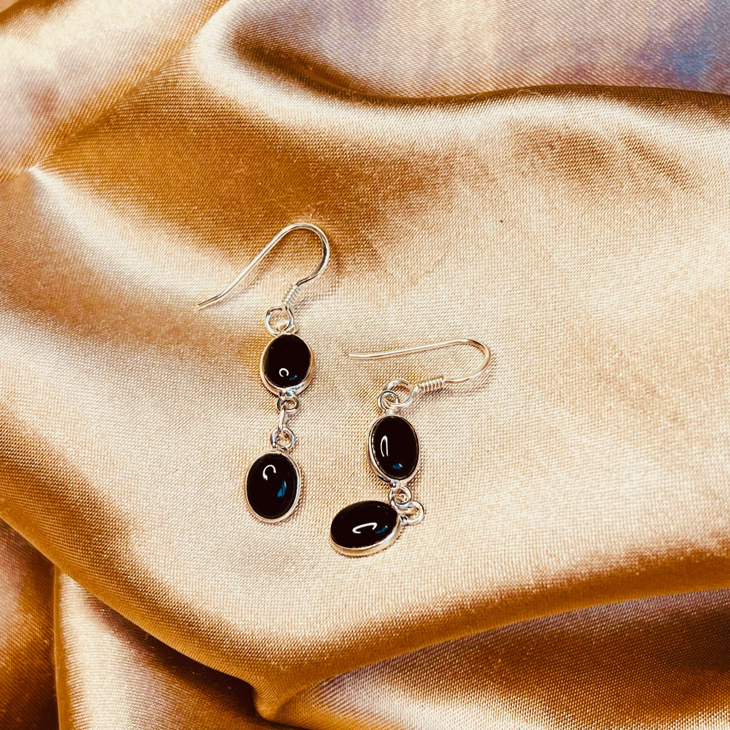 Black Onyx Earrings Dainty Tear drop Sterling Silver