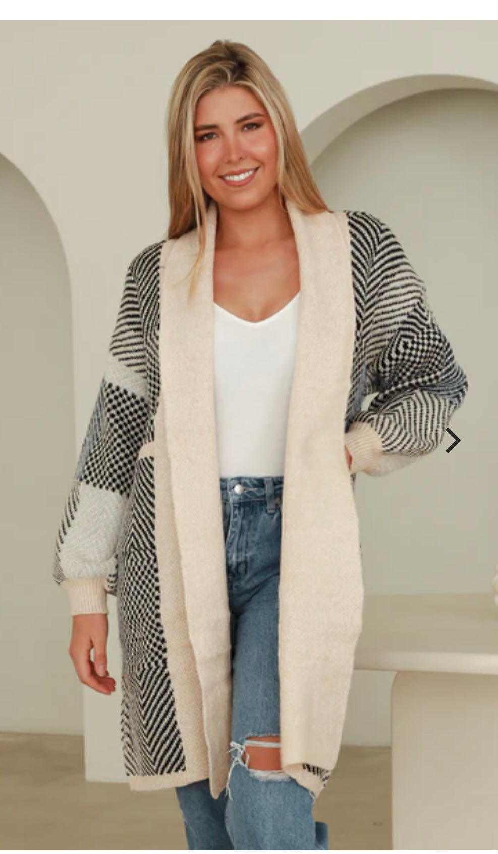 Checkered Knit Cardigan with pockets