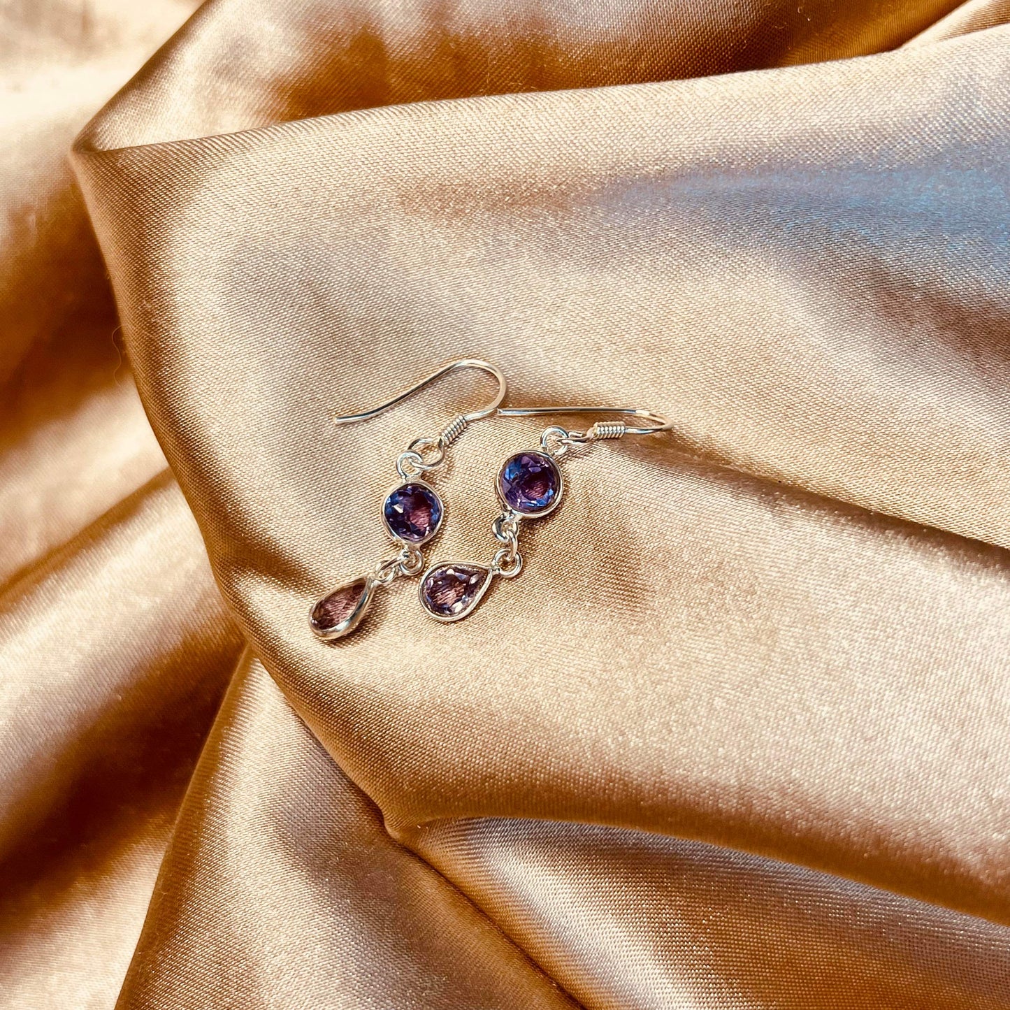 Amethyst Earrings Dainty Tear drop Sterling Silver