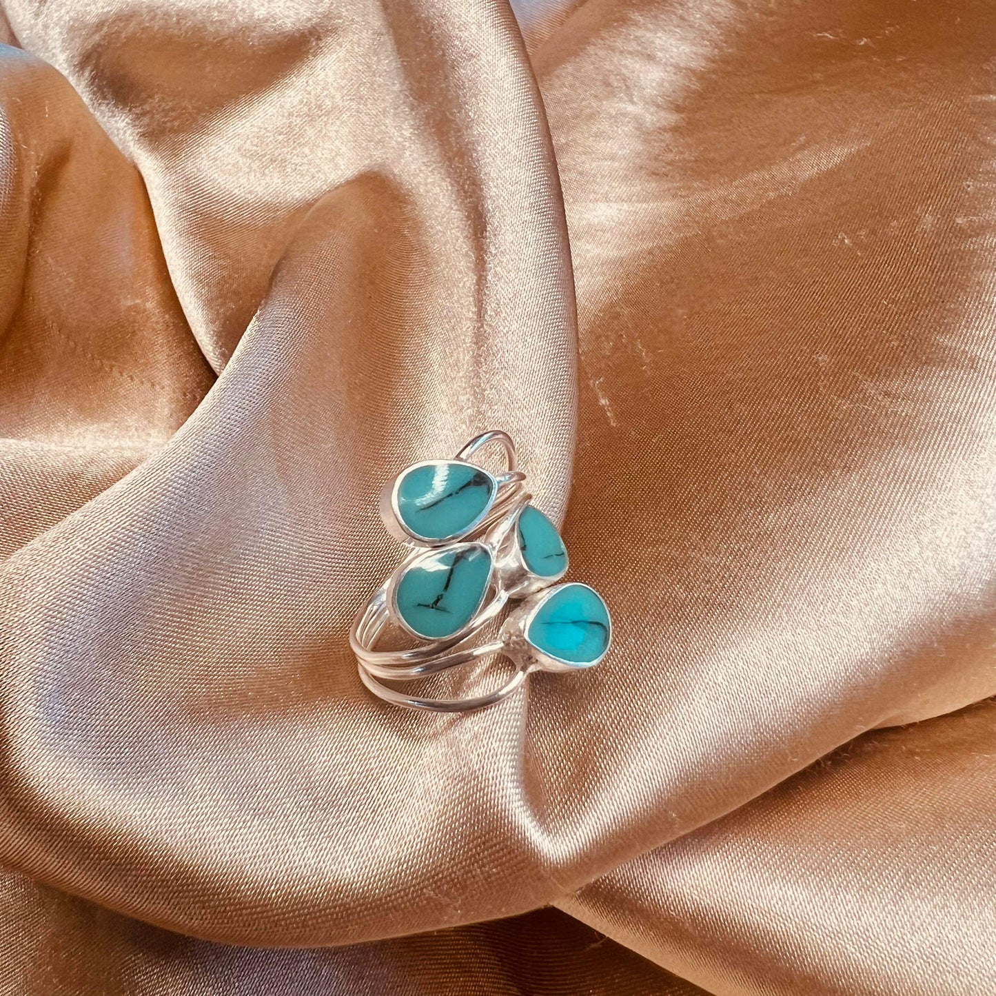 Adjustable Cluster Ring Sterling Silver Turquoise