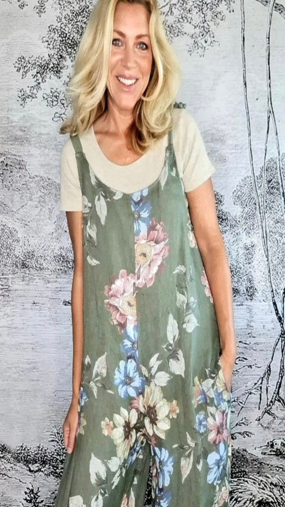 Italian Linen Jumpsuit Meadow in Forest