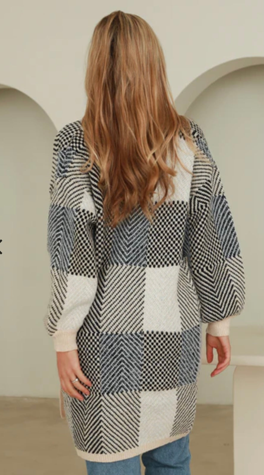 Checkered Knit Cardigan with pockets