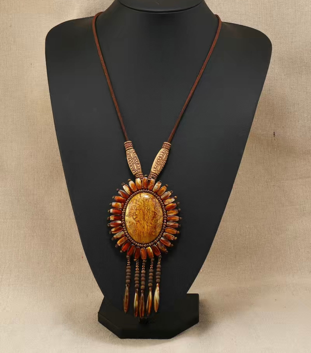 Boho Ethnic Wood Bead Necklace Sunflower