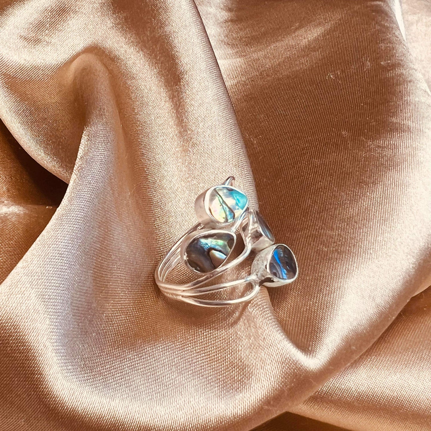 Adjustable Cluster Ring Paua Shell Sterling Silver