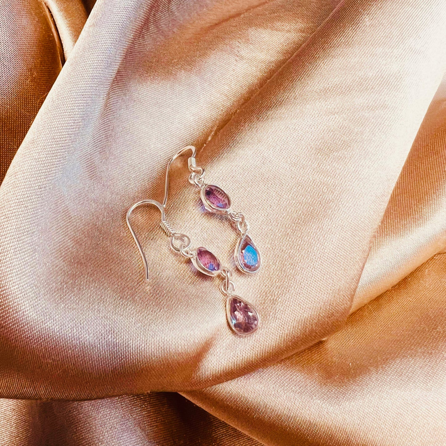 Amethyst Earrings Dainty Tear drop Sterling Silver
