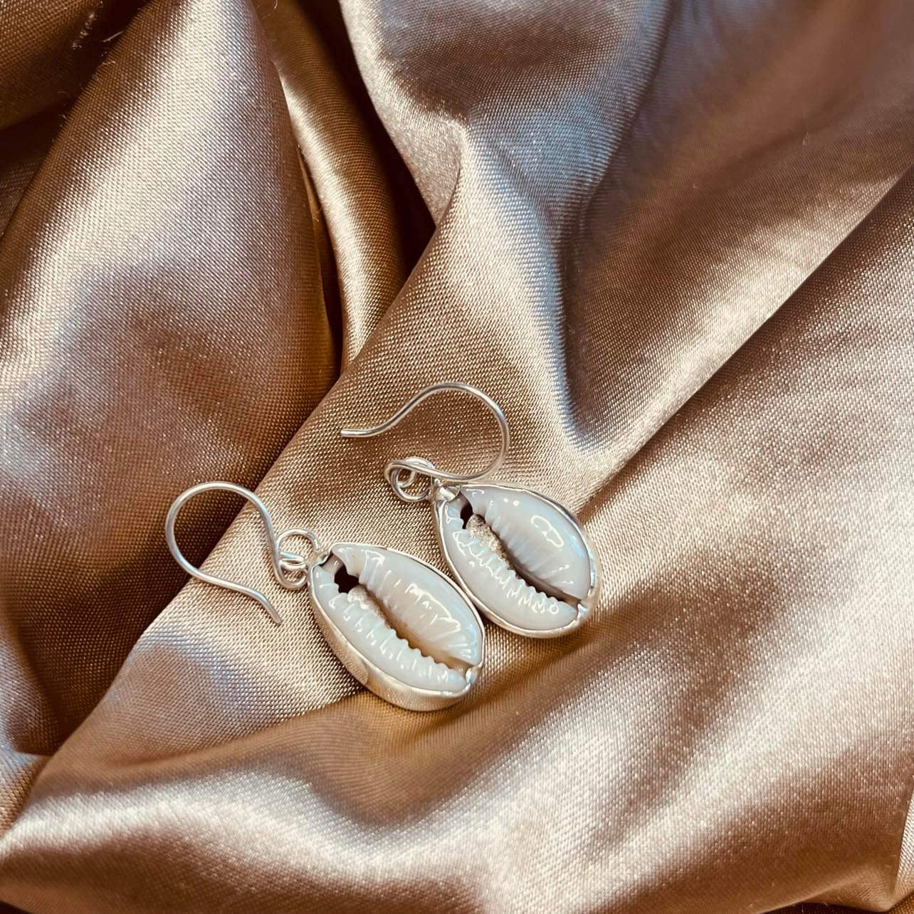 Cowrie Shell Hook Earrings Sterling Silver