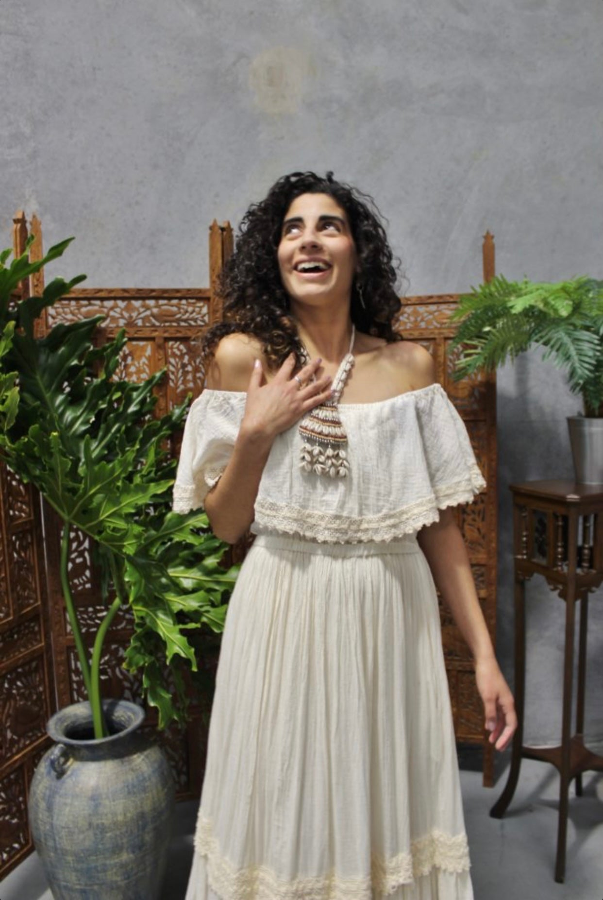 Boho Maxi Cotton Dress Prairie Gypsy Off The Shoulder