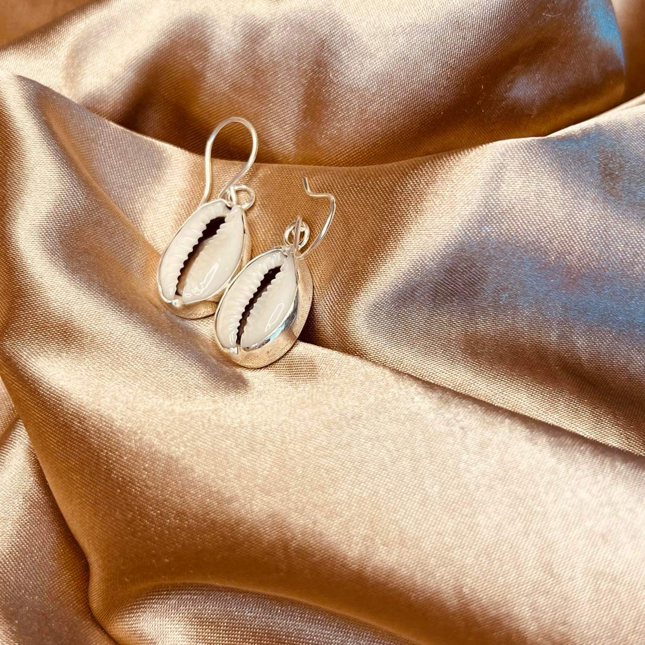 Cowrie Shell Hook Earrings Sterling Silver